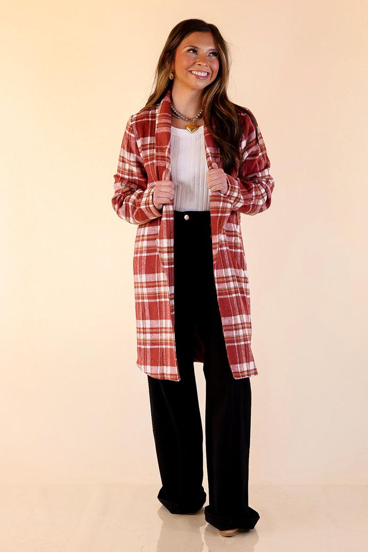 Mountain Ranch Long Plaid Jacket in Maroon