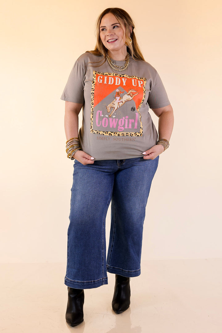 Simply Southern | Giddy Up Cowgirl Graphic T-Shirt in Washed Shadow Grey