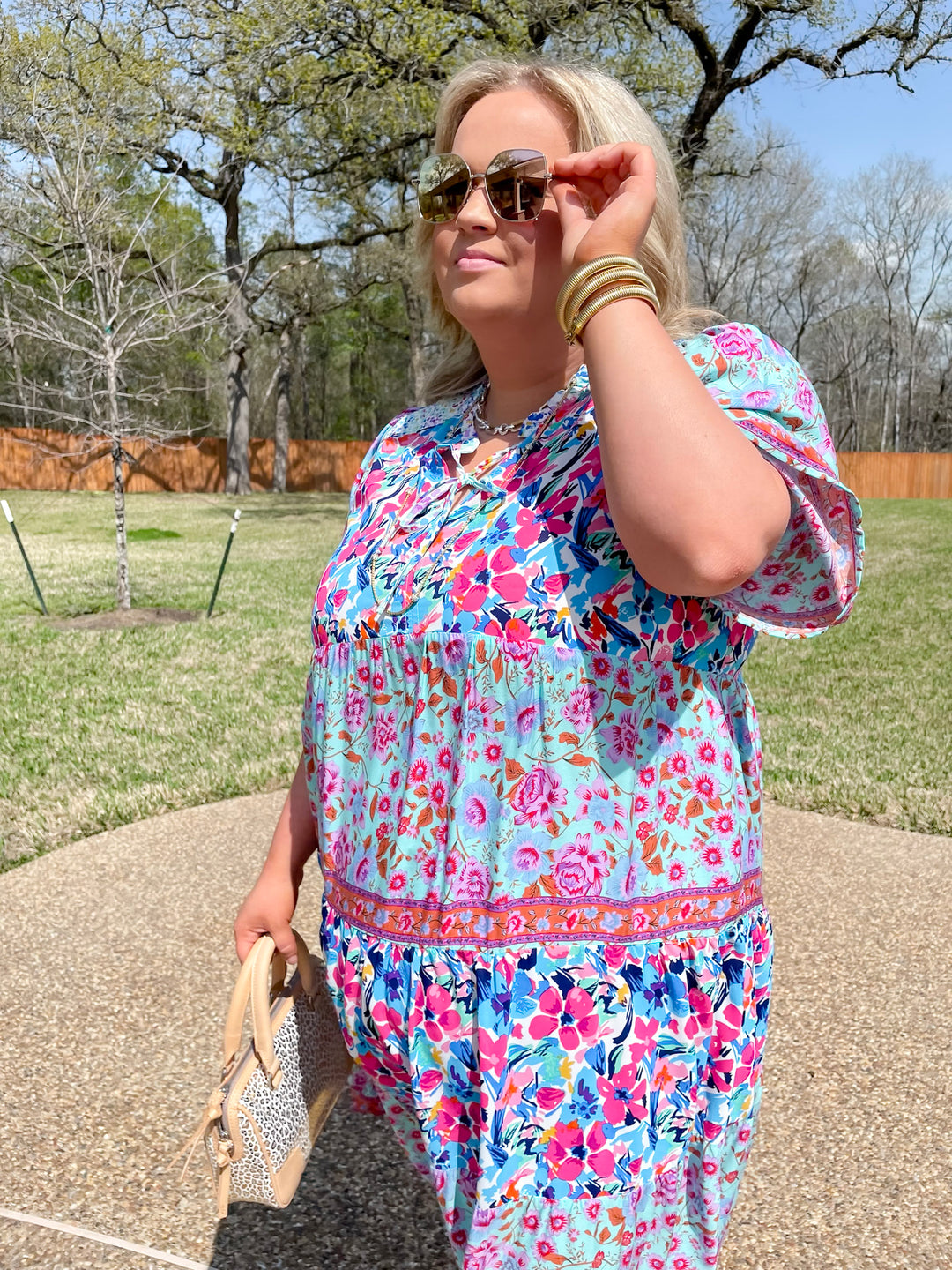 Tulip Fields Floral Tiered Midi Dress in Mint Green Mix - Giddy Up Glamour Boutique