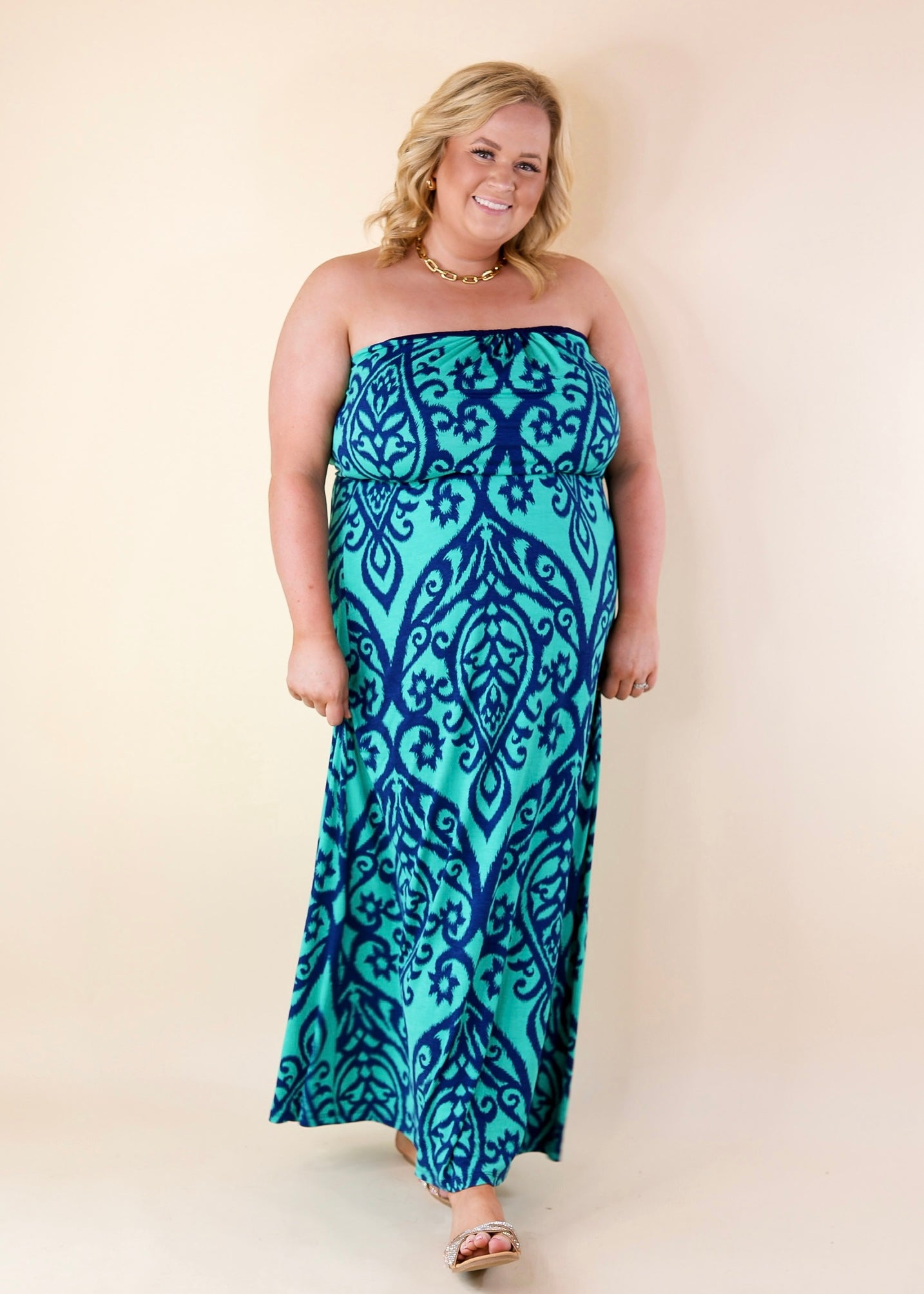 Good Times Swirl Maxi Dress in Jade and Royal Blue