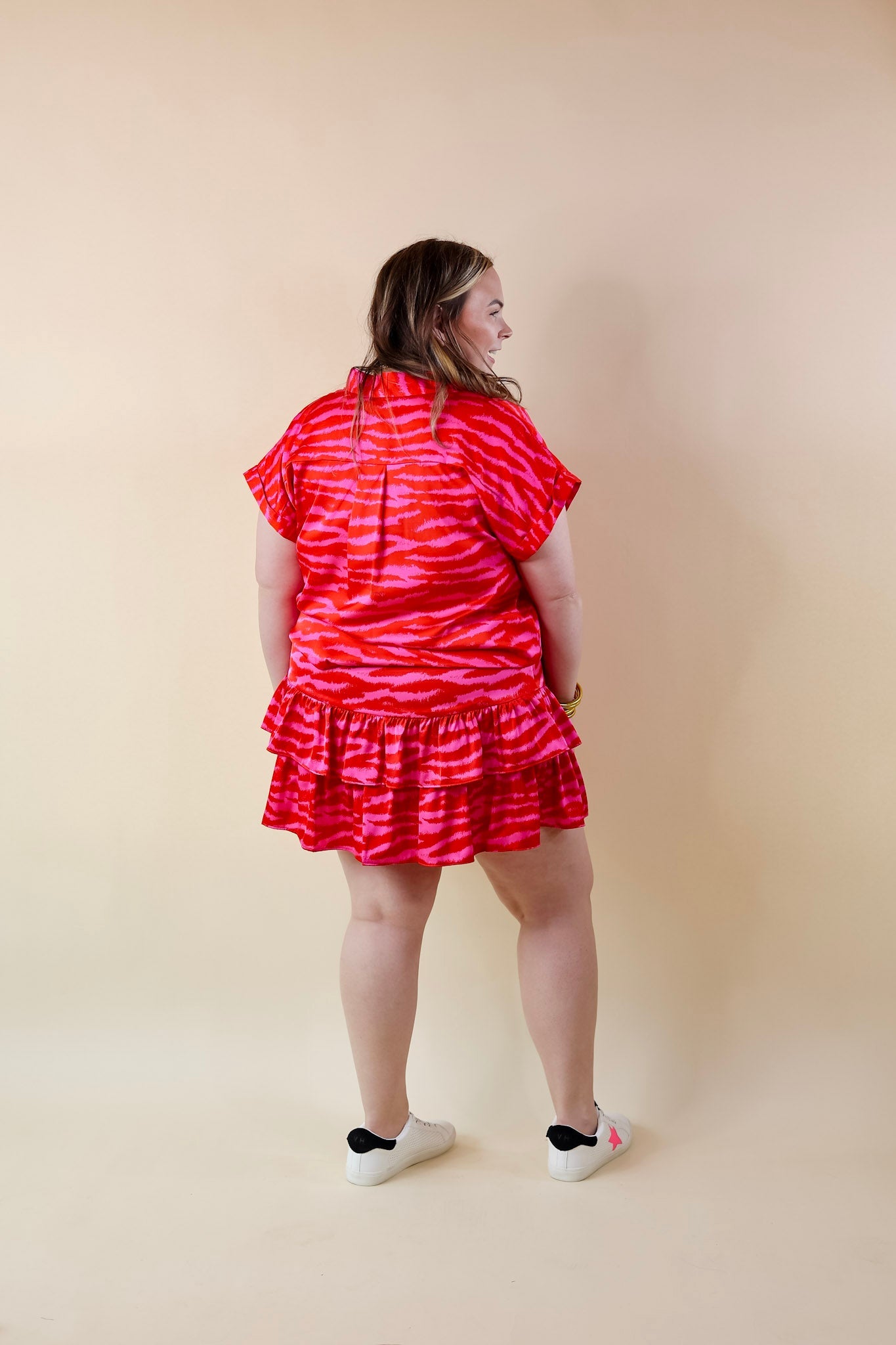 Vibrant Vibes Zebra Print Tiered Skort with Drawstring Waist in Red and Pink - Giddy Up Glamour Boutique