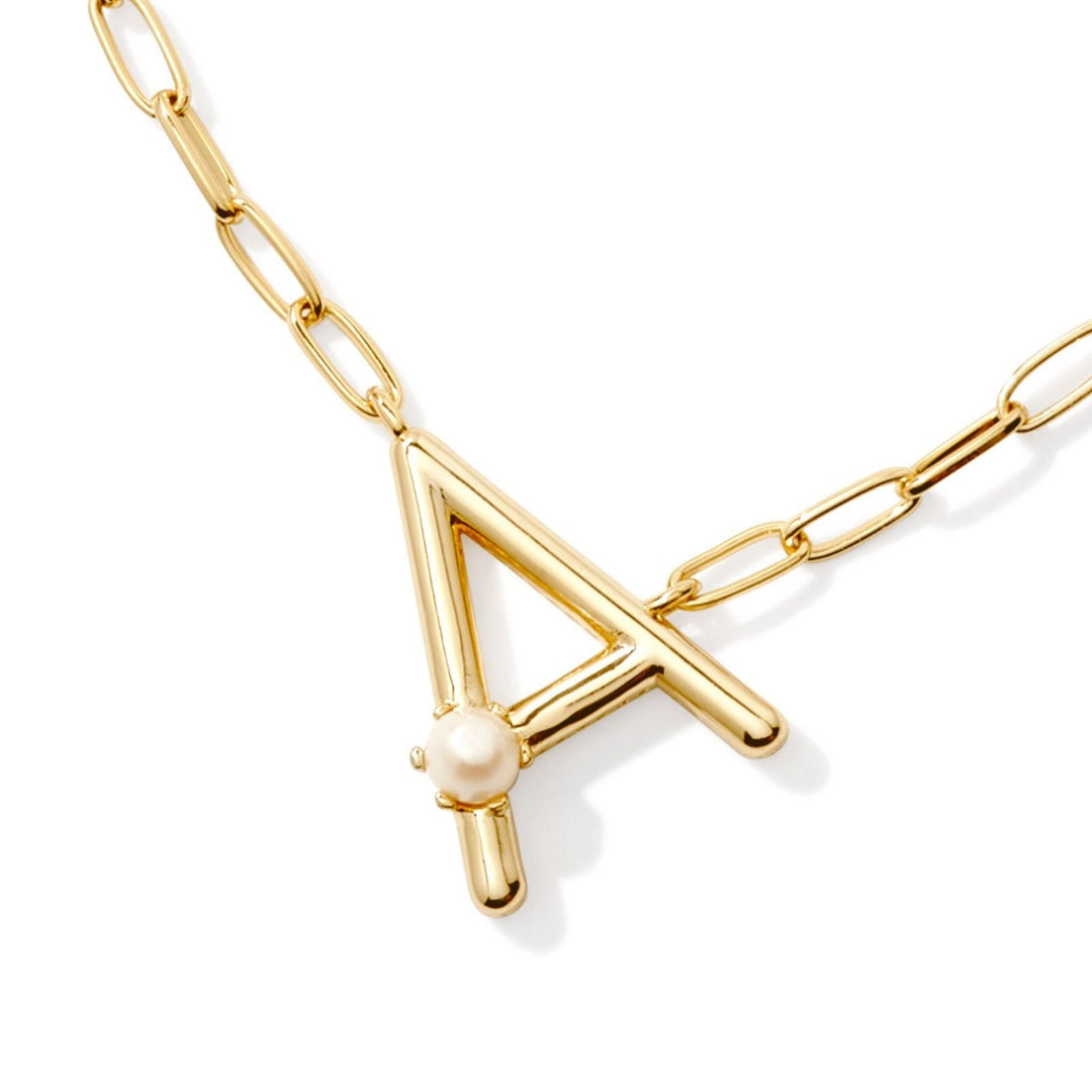 Kendra Scott | Pearl Gold Initial Letter Short Pendant Necklace in White Pearl
