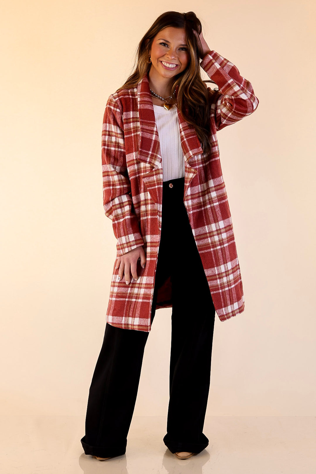 Mountain Ranch Long Plaid Jacket in Maroon