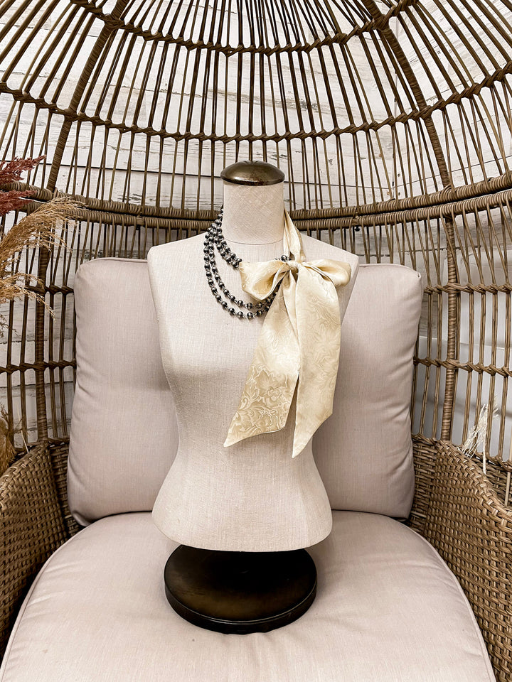 Wyoming Traders | Jacquard Print Silk Twilly Scarf in Ivory