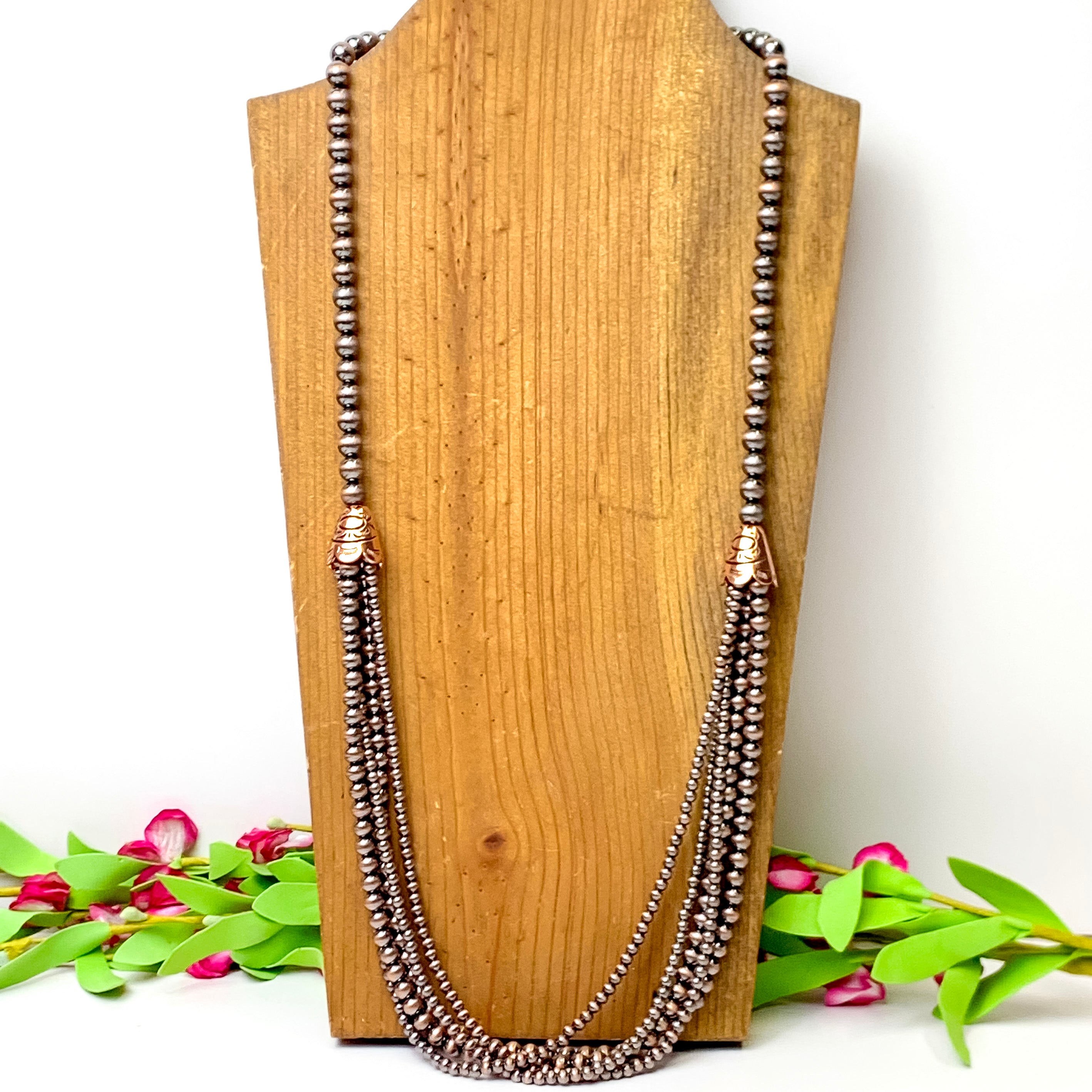 Five Row Faux Navajo Pearl Layering Necklace in Copper Tone - Giddy Up Glamour Boutique
