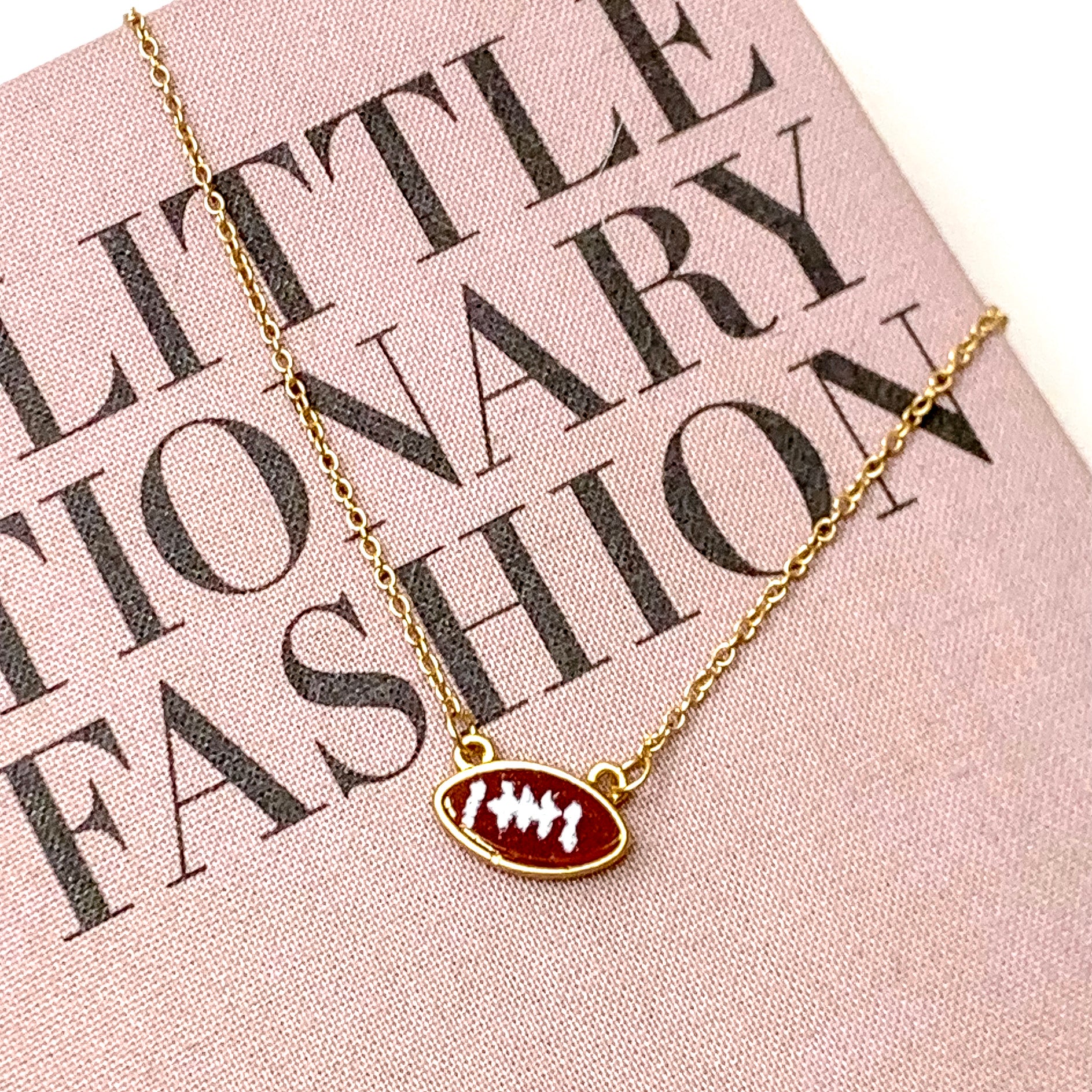 Let's Go! Gold Tone Druzy Football Pendant Necklace - Giddy Up Glamour Boutique