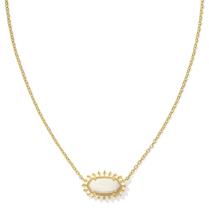 Kendra Scott | Elisa Gold Color Burst Frame Short Pendant Necklace in White Mother-of-Pearl