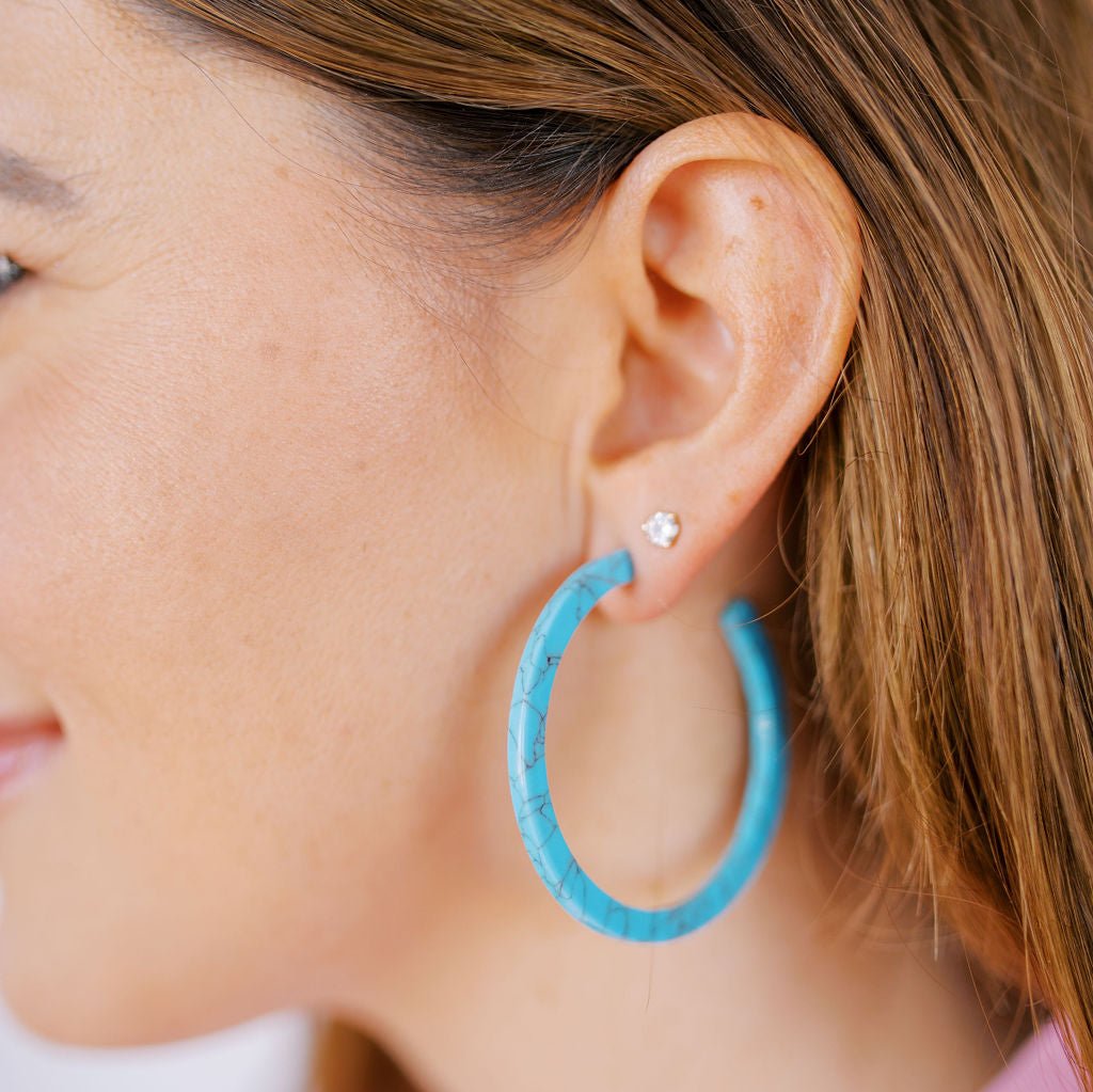 Linny Co | Holly Medium Hoop Earrings in Turquoise Blue