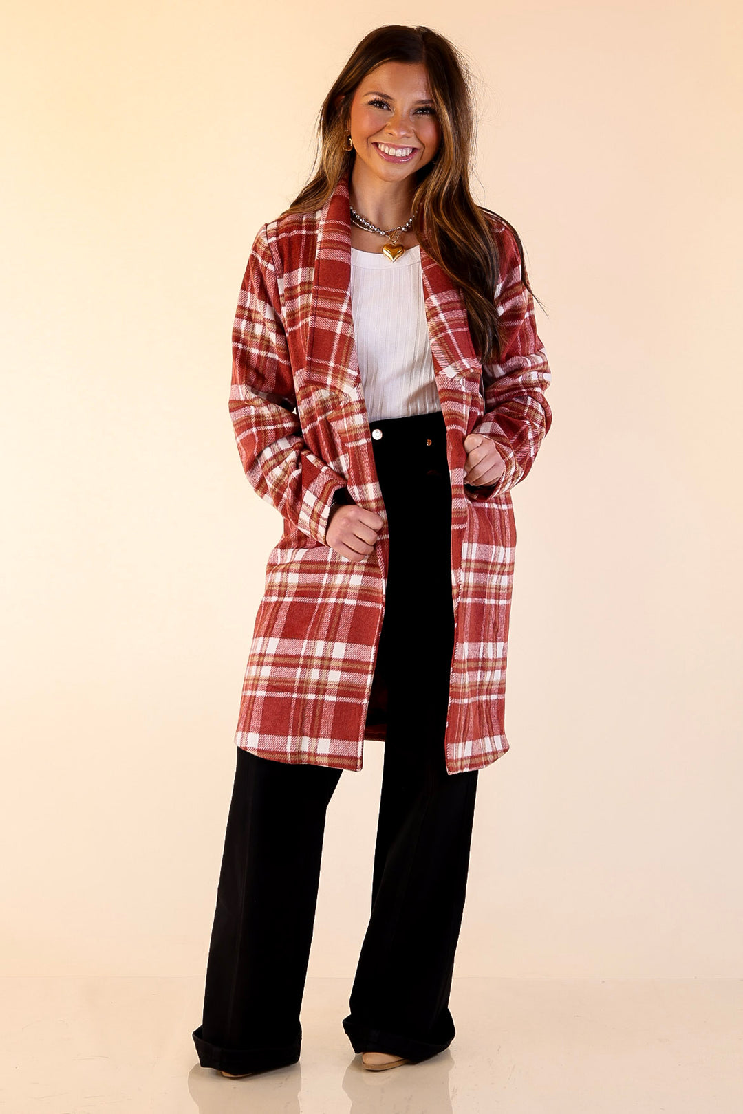 Mountain Ranch Long Plaid Jacket in Maroon