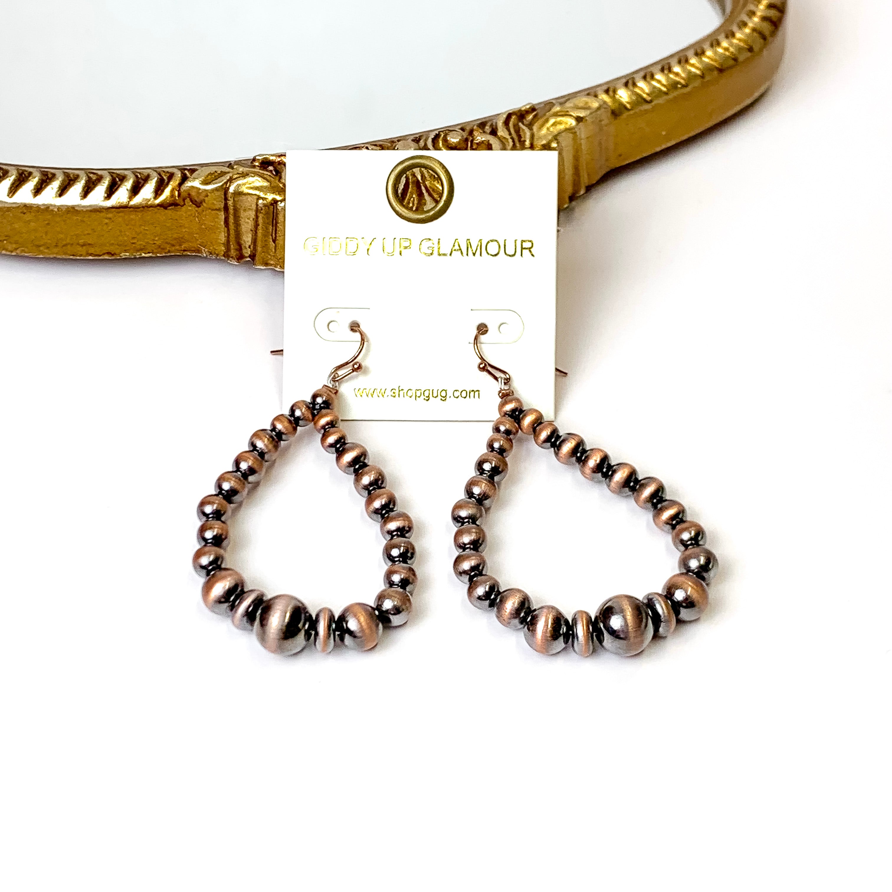 Graduated Faux Navajo Pearl Beaded Teardrop Earrings in Copper Tone - Giddy Up Glamour Boutique