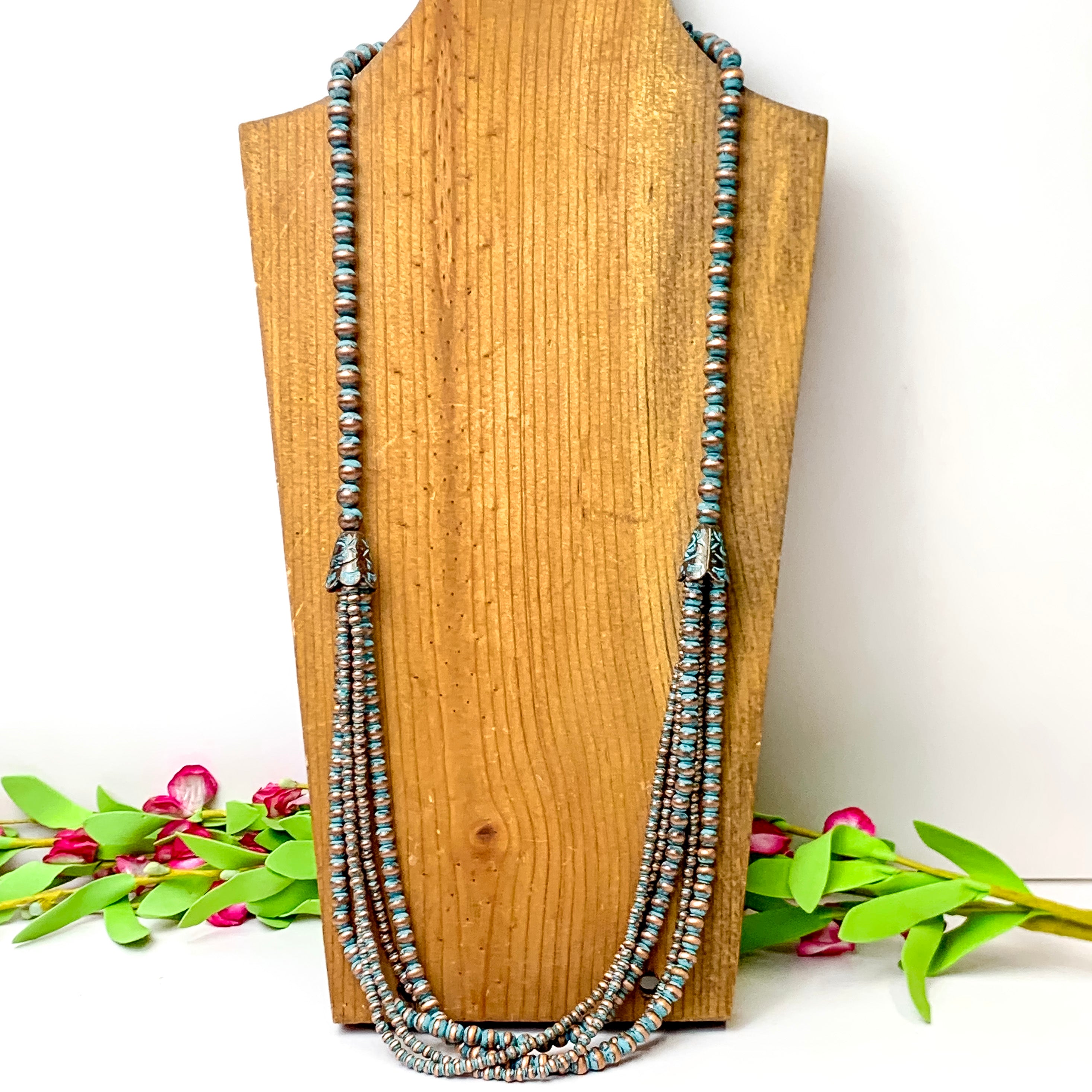 Five Row Faux Navajo Pearl Layering Necklace in Patina Tone - Giddy Up Glamour Boutique