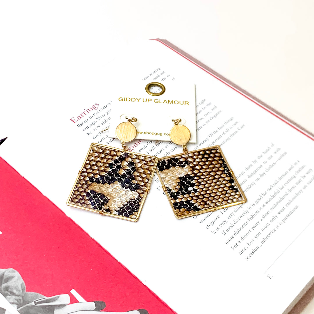 Golden Serpent Square Earrings - Giddy Up Glamour Boutique