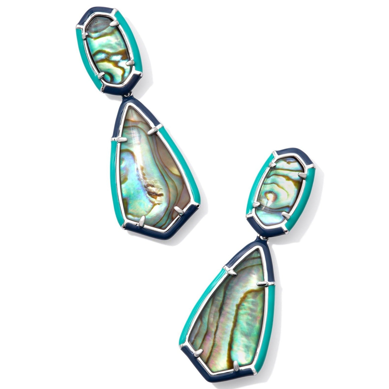 Kendra Scott | Camry Silver Enamel Frame Statement Earrings in Abalone