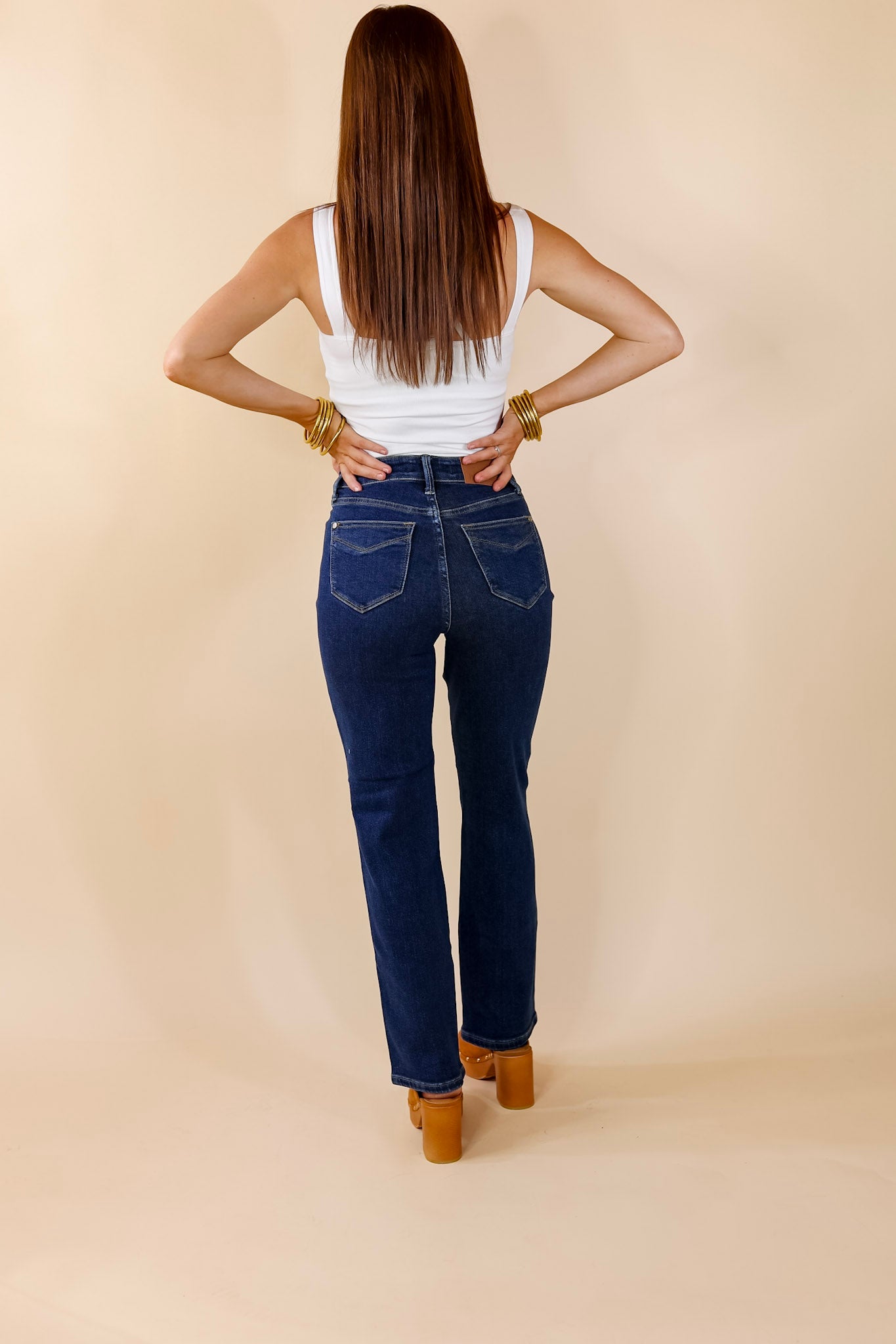 Judy Blue | Sweet Perspective Tummy Control Classic Straight Leg Jeans in Dark Wash - Giddy Up Glamour Boutique