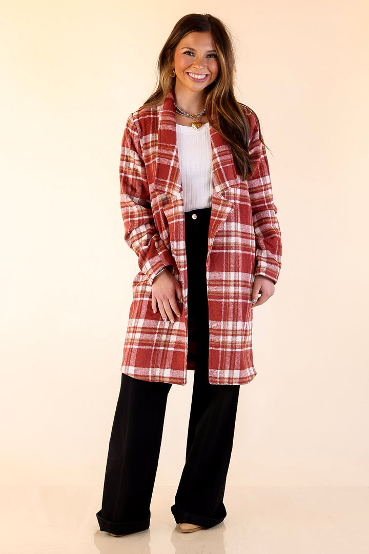 Mountain Ranch Long Plaid Jacket in Maroon