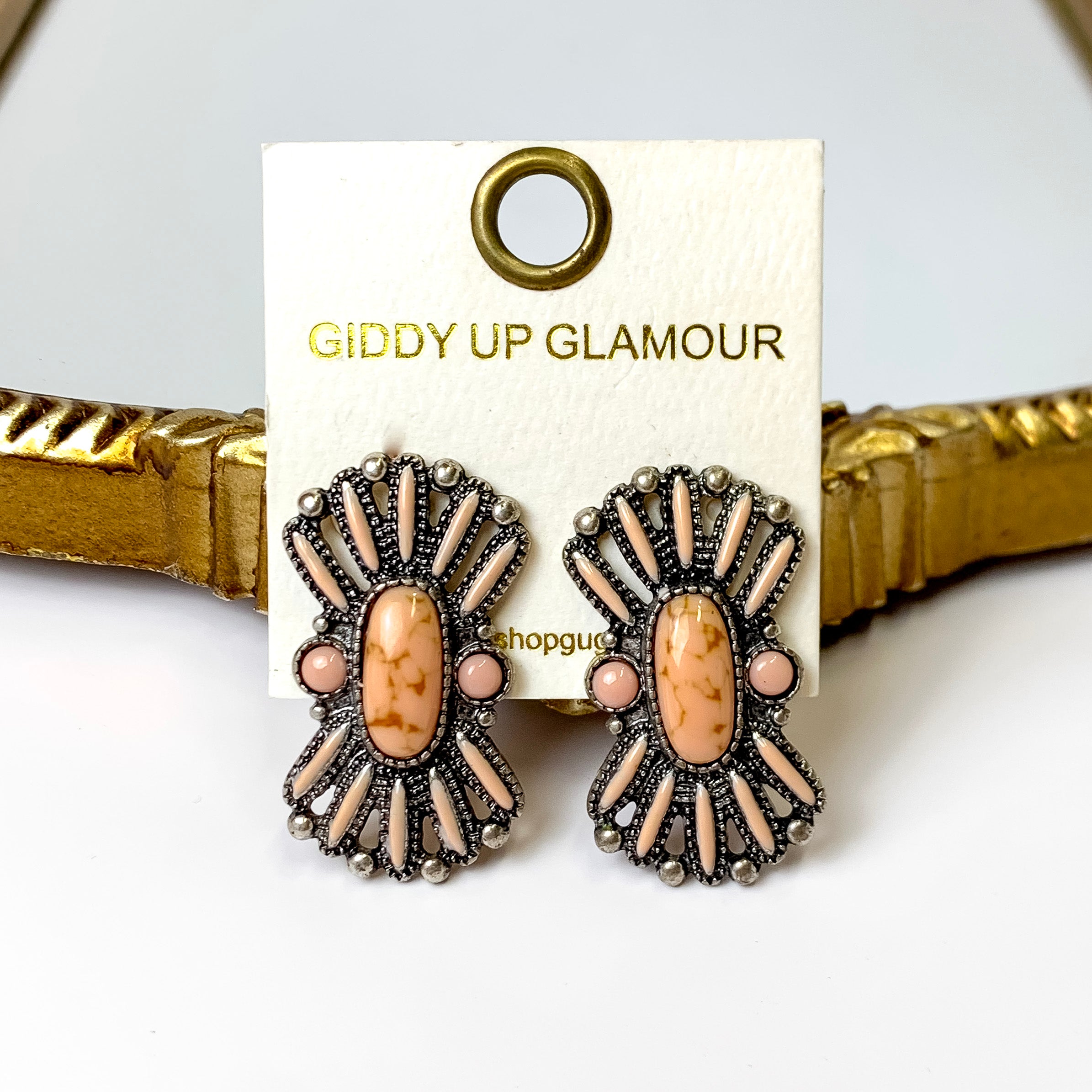 Silver Tone Butterfly Concho Earrings in Coral Orange - Giddy Up Glamour Boutique