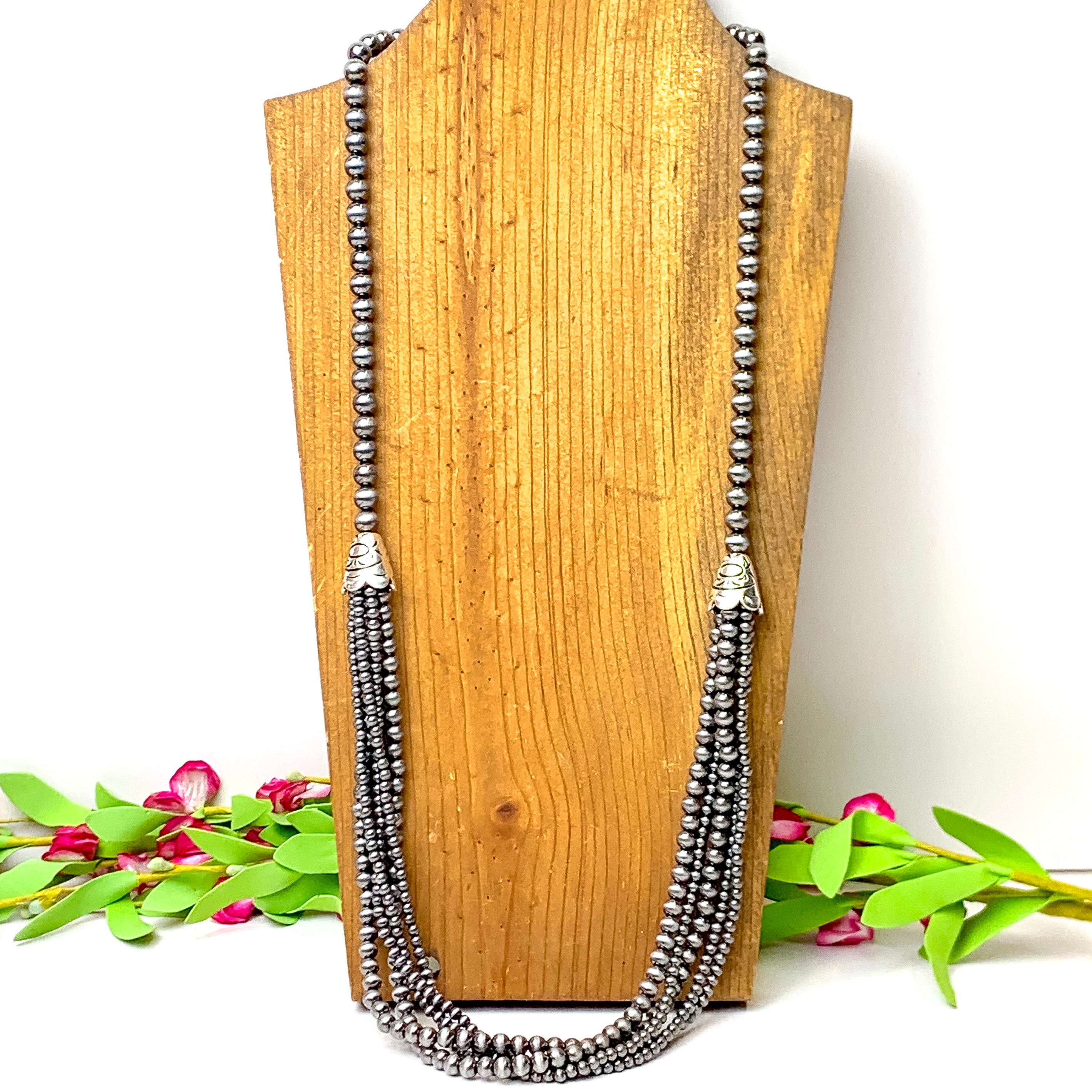 Five Row Faux Navajo Pearl Layering Necklace in Silver Tone - Giddy Up Glamour Boutique