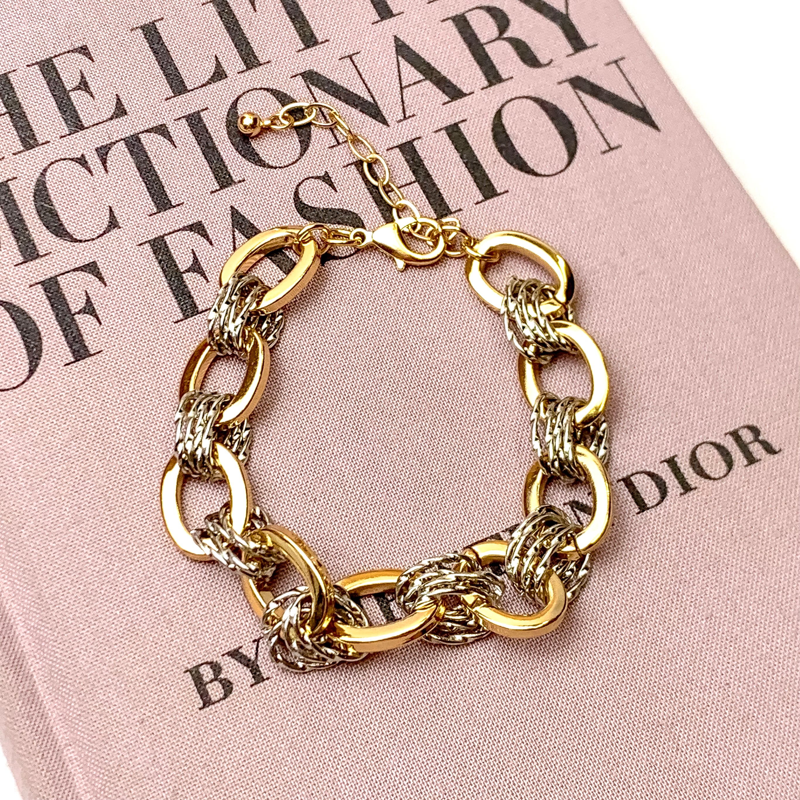 Oval Triple Link Chain Bracelet in Mixed Metal - Giddy Up Glamour Boutique