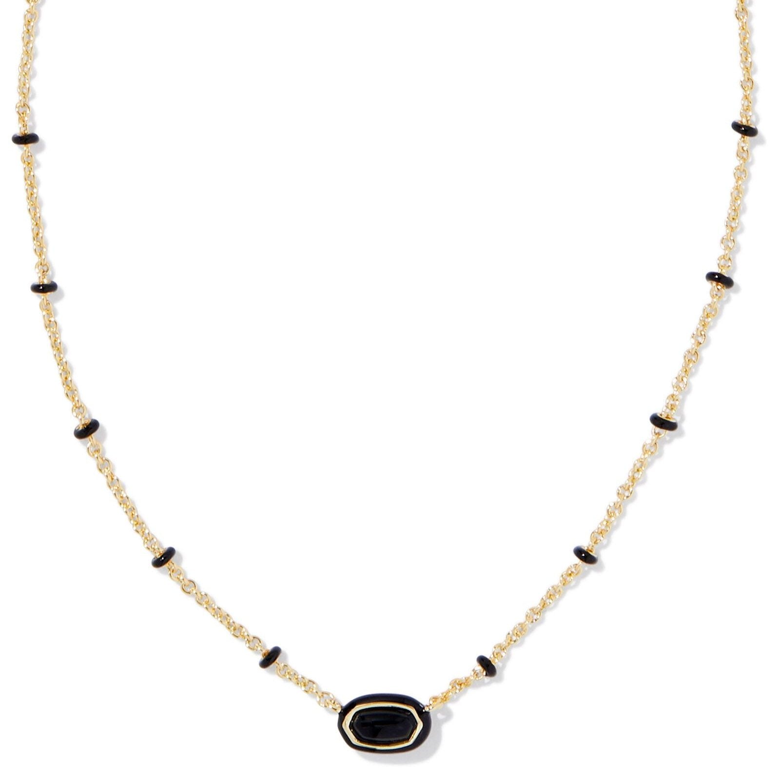 Kendra Scott | Mini Elisa Gold Enamel Frame Short Pendant Necklace in Black Agate