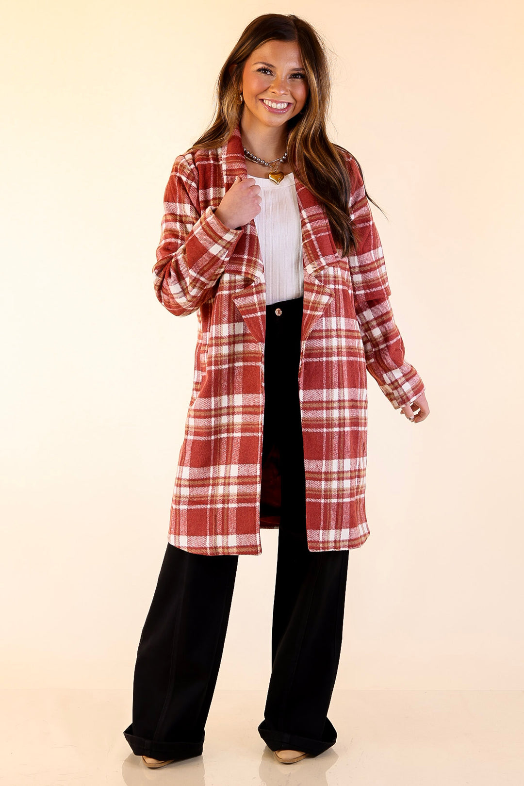 Mountain Ranch Long Plaid Jacket in Maroon
