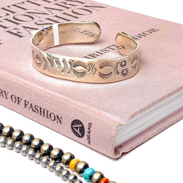 Hada Collection | Handmade Etched Sterling Silver Cuff Bracelet with Purple Mojave Remix Stones - Giddy Up Glamour Boutique