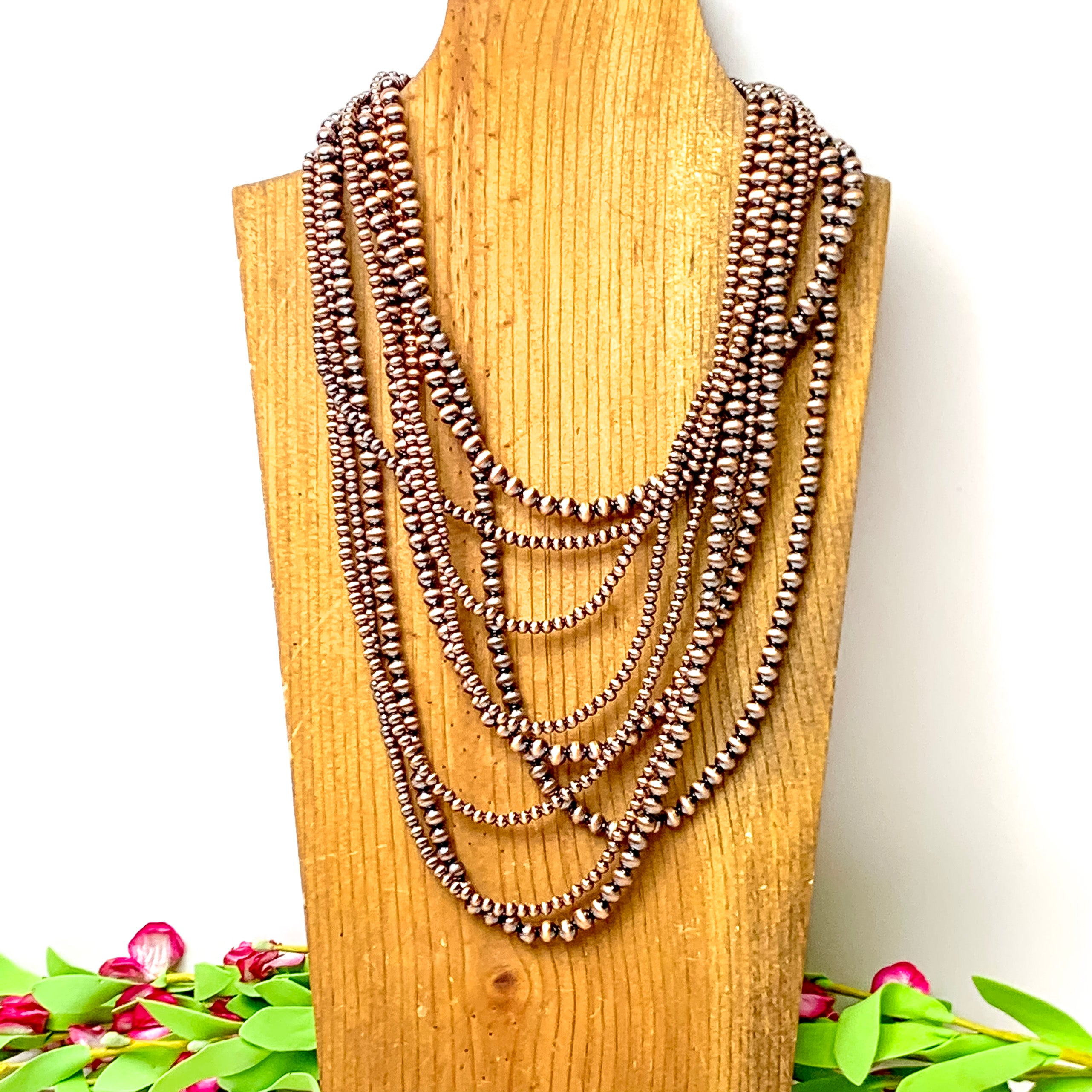 Nine Strand Faux Navajo Pearl Necklace in Copper Tone - Giddy Up Glamour Boutique