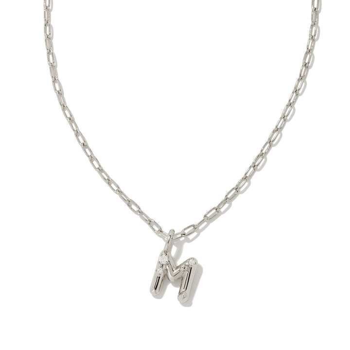 Kendra Scott | Crystal Letter Silver Short Pendant Necklace in White Crystal - Giddy Up Glamour Boutique