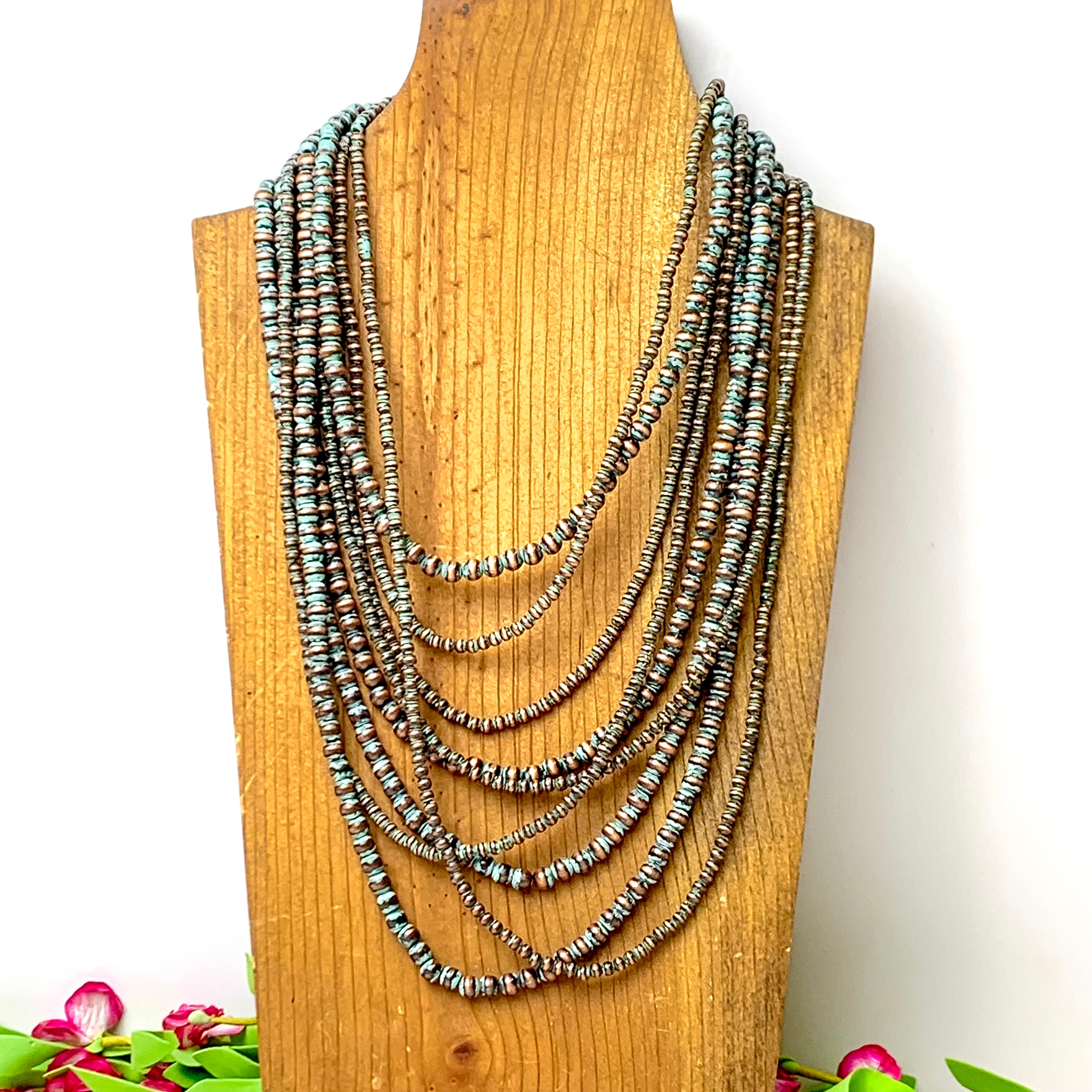 Nine Strand Faux Navajo Pearl Necklace in Patina Tone - Giddy Up Glamour Boutique