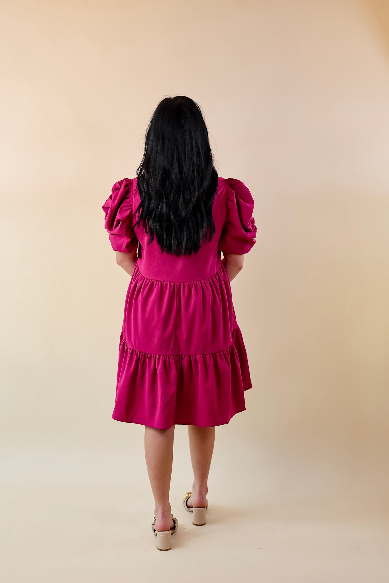Call Me Chic Balloon Sleeve Short Dress in Magenta Purple - Giddy Up Glamour Boutique