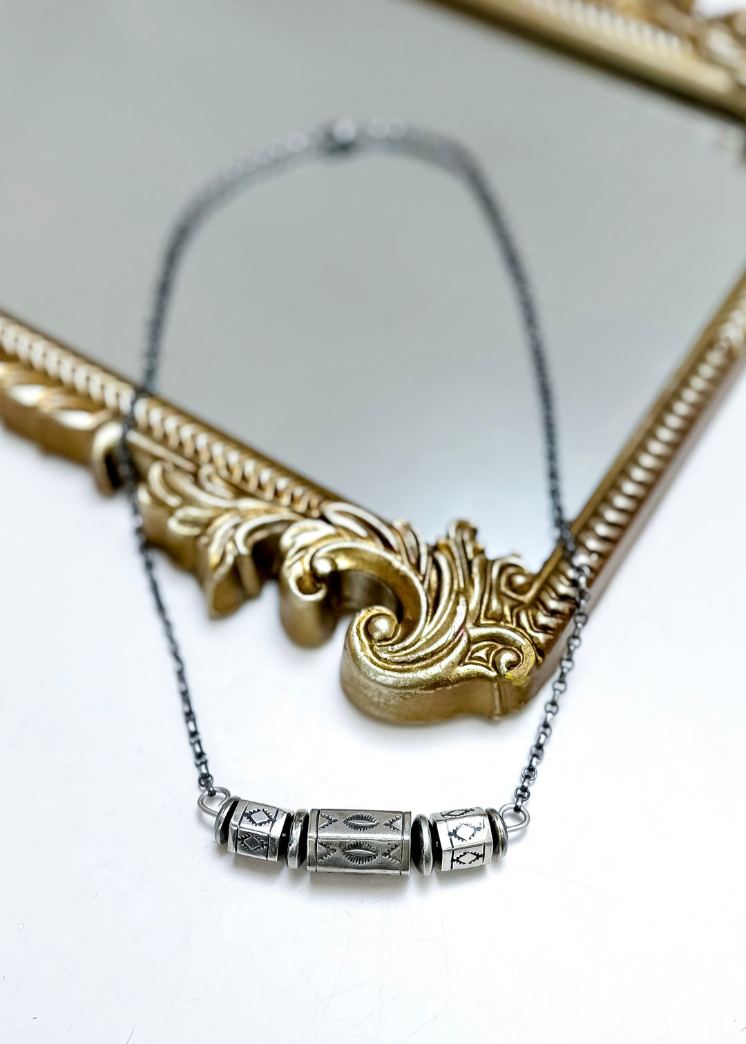 Sterling silver Native American barrel bead necklace with adjustable chain, minimalist western jewelry