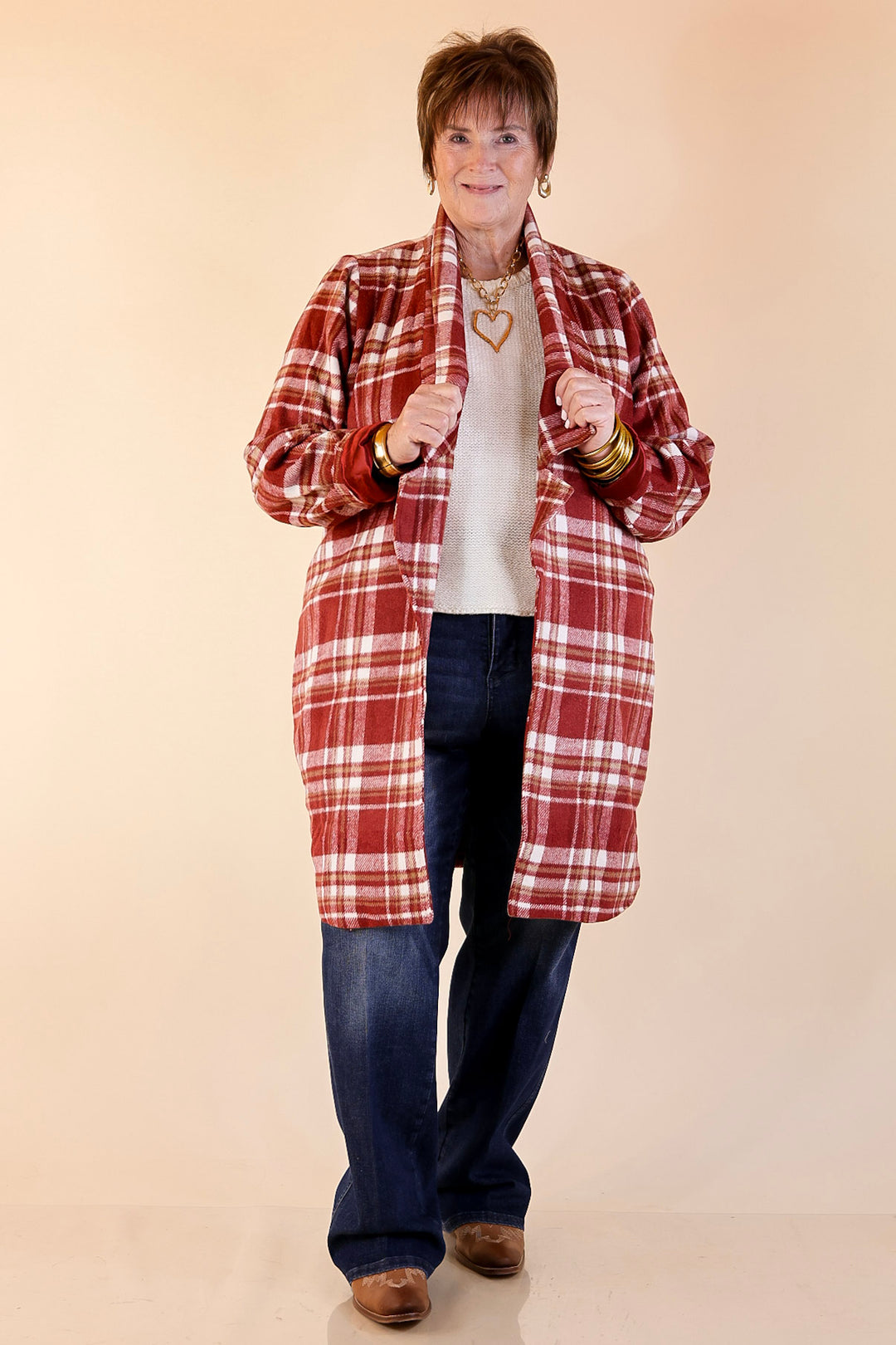 Mountain Ranch Long Plaid Jacket in Maroon