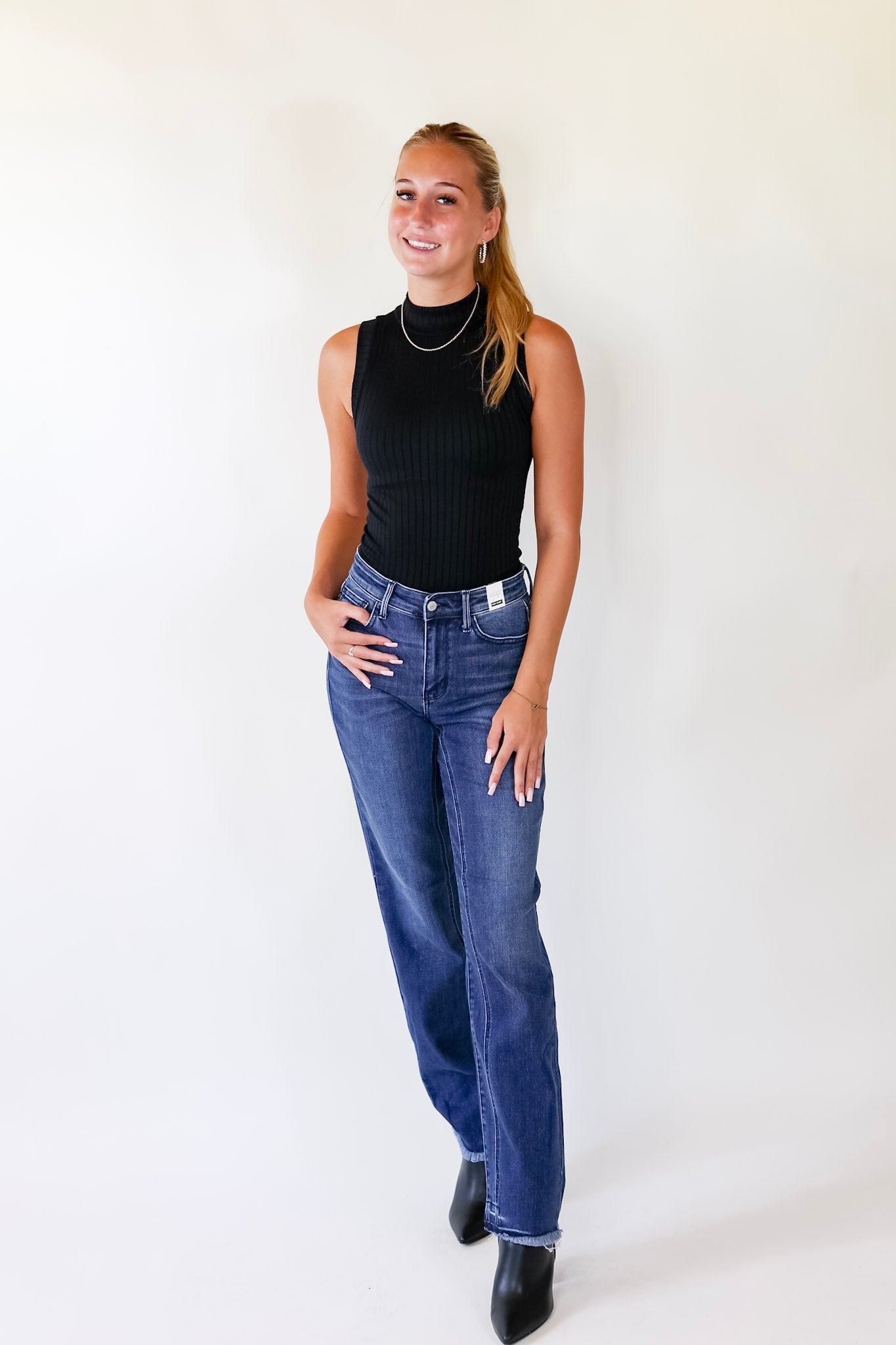 Judy Blue | First Thing Release Hem Straight Leg Jeans in Medium Wash - Giddy Up Glamour Boutique