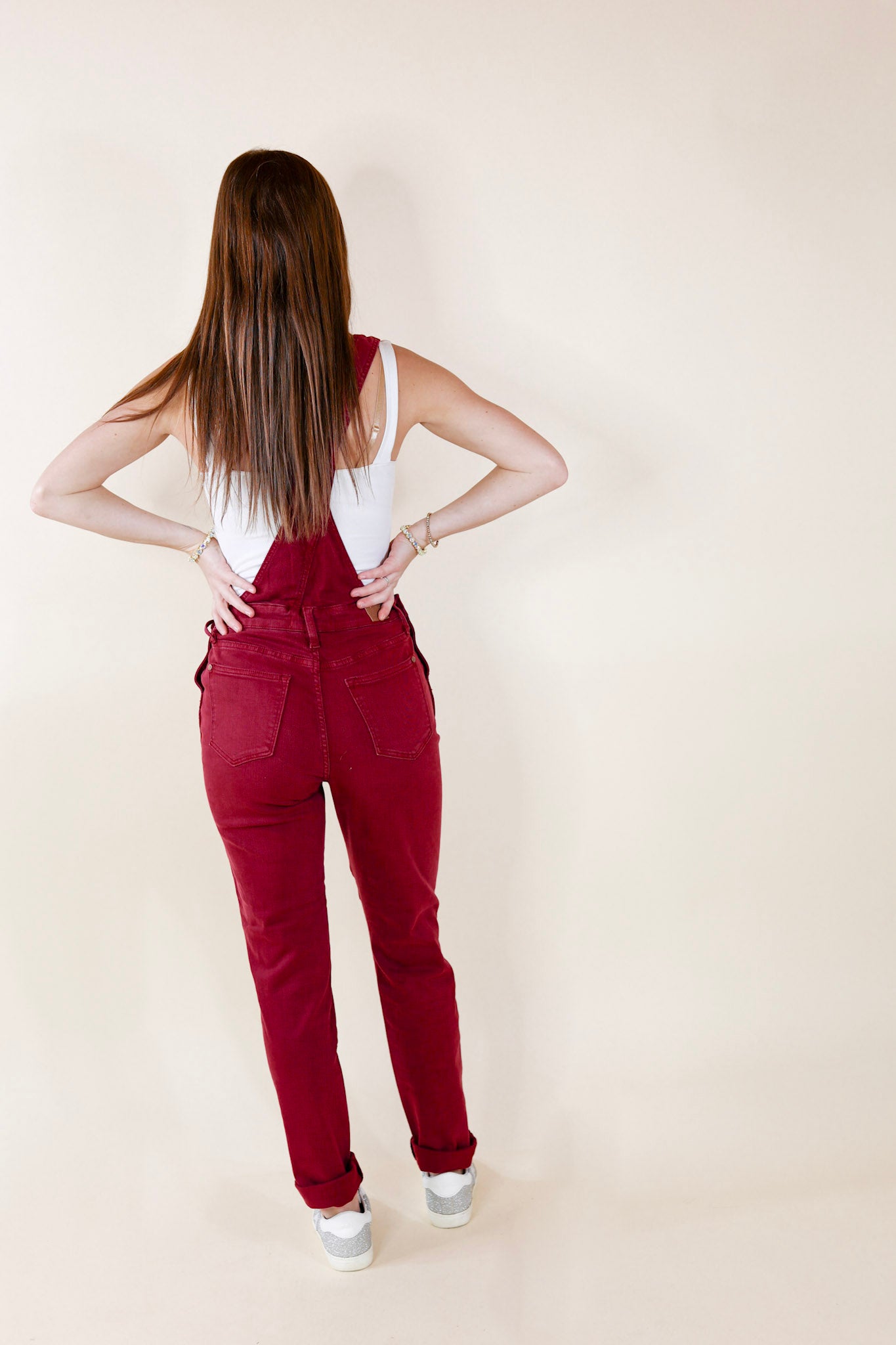 Judy Blue | Start The Bonfire Denim Garment Dyed Overalls in Maroon - Giddy Up Glamour Boutique