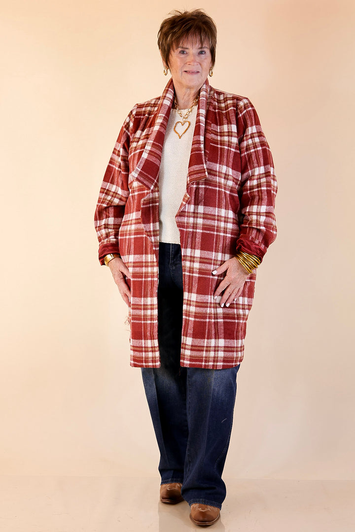 Mountain Ranch Long Plaid Jacket in Maroon