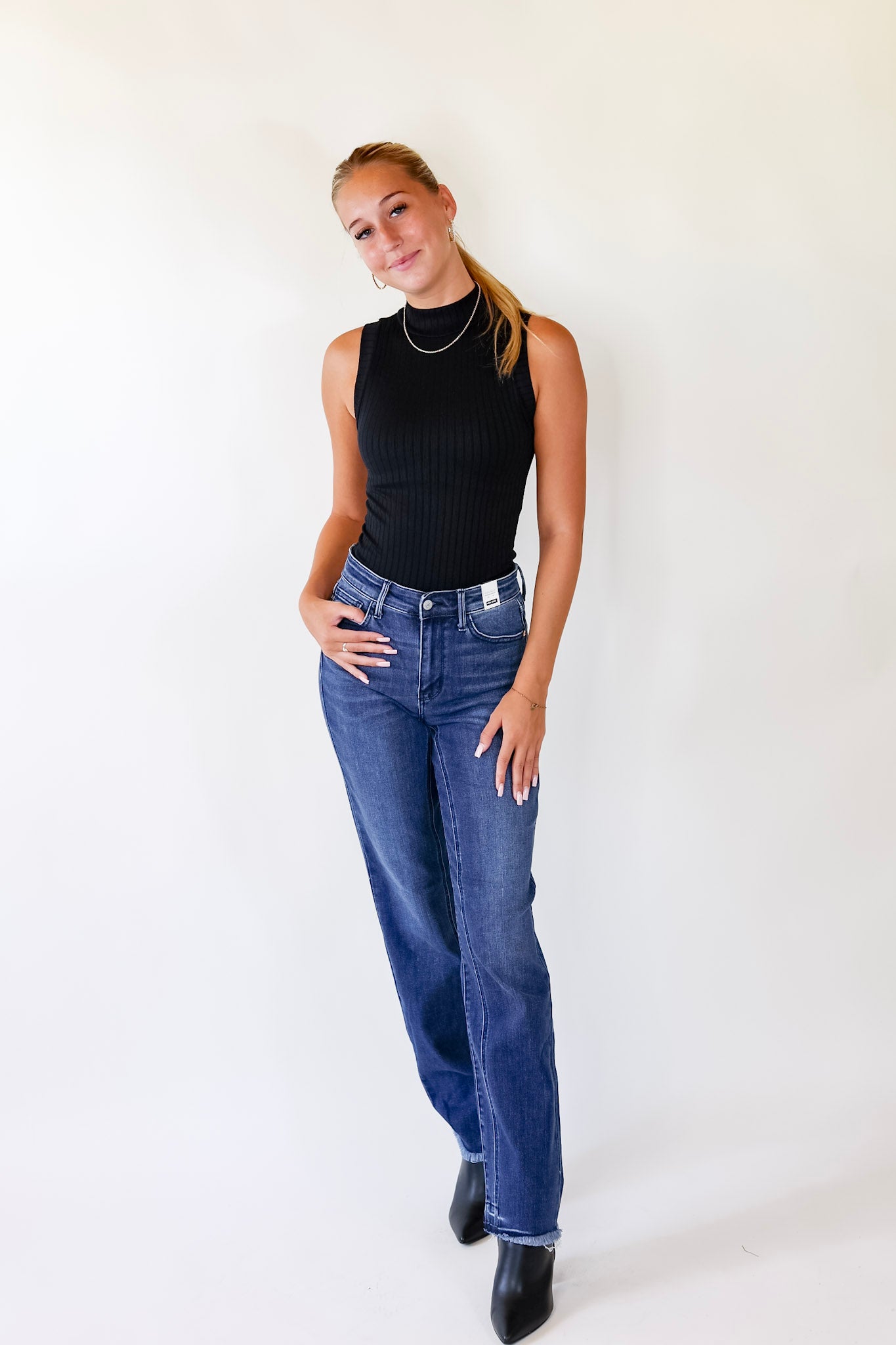 Judy Blue | First Thing Release Hem Straight Leg Jeans in Medium Wash - Giddy Up Glamour Boutique