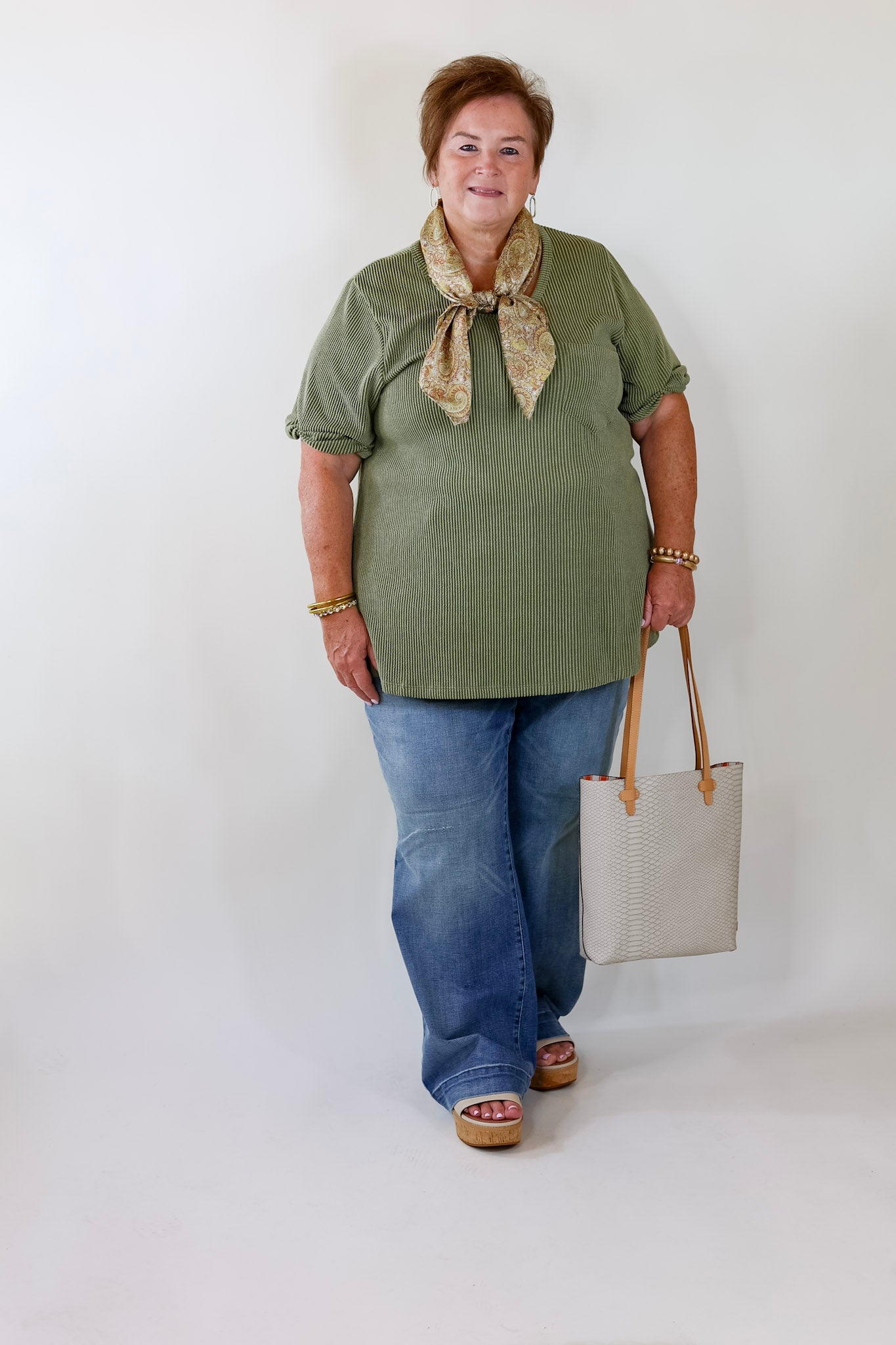 Only True Love Ribbed Short Sleeve Top with Front Pocket in Olive Green - Giddy Up Glamour Boutique