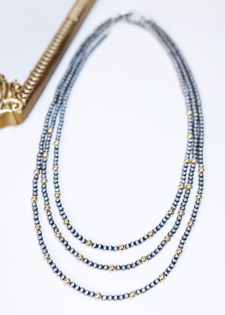 Handmade Sterling Silver 4mm Navajo Pearl & 14K Gold Bead Necklace – Varying Lengths