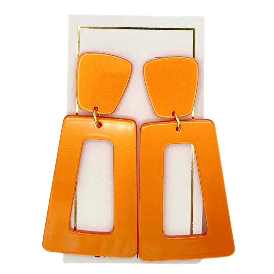 Linny Co | Kennedy Rectangular Drop Earrings in Metallic Orange