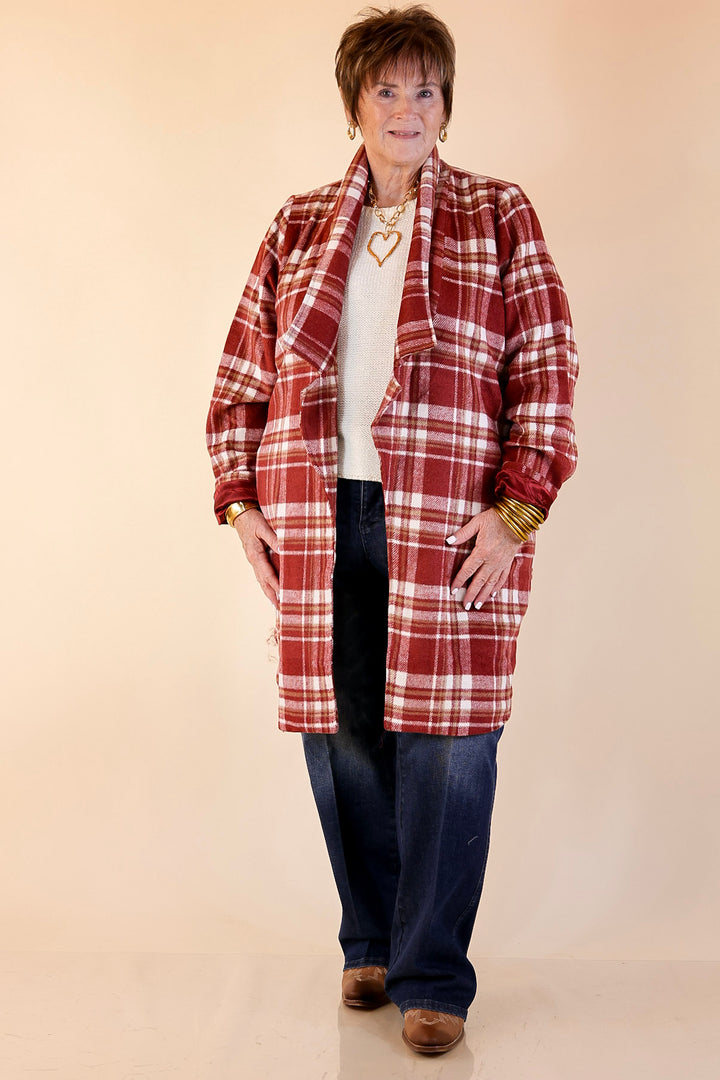Mountain Ranch Long Plaid Jacket in Maroon
