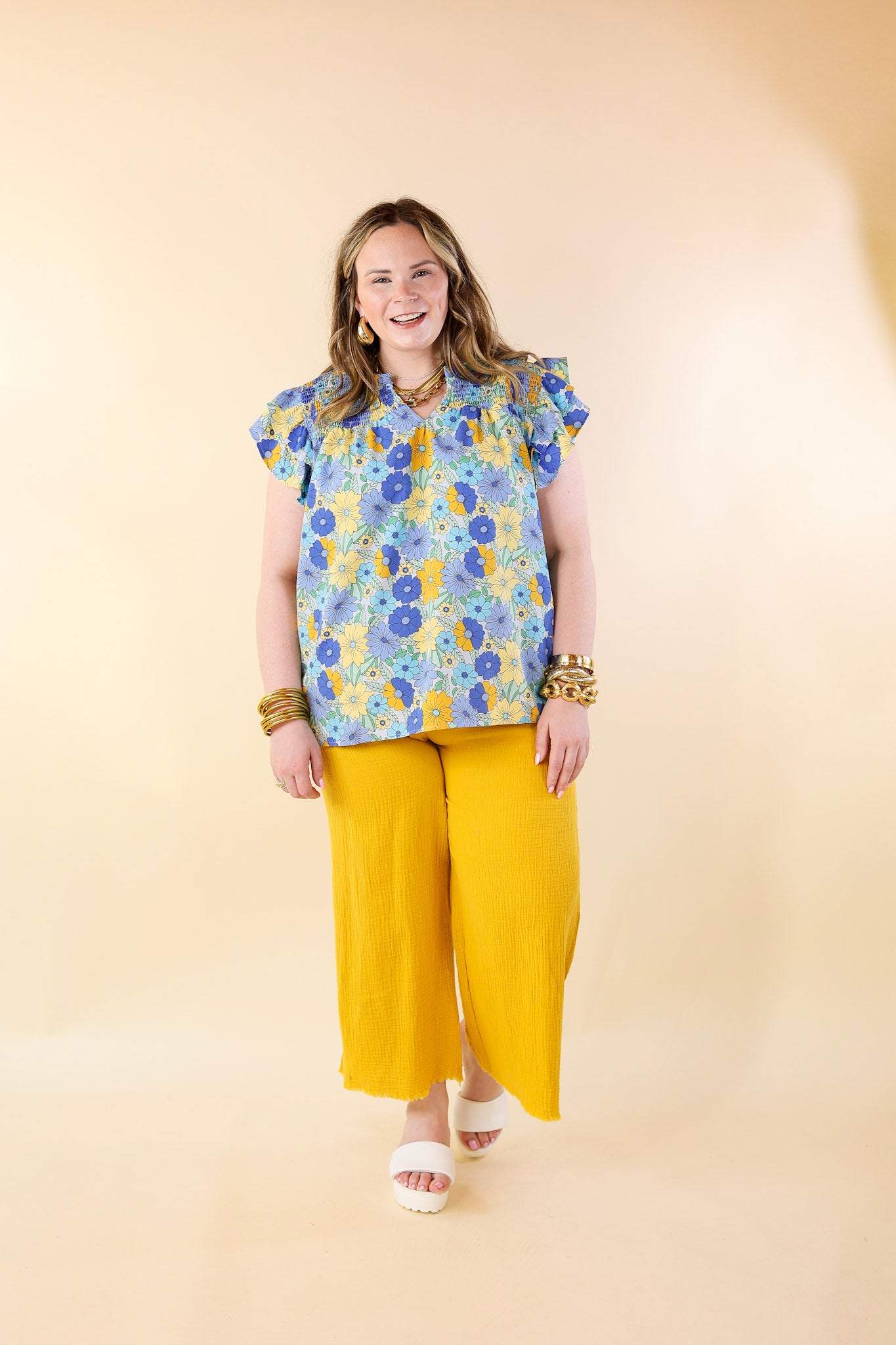 Sunlit Yellow Drawstring Cropped Pants detail view