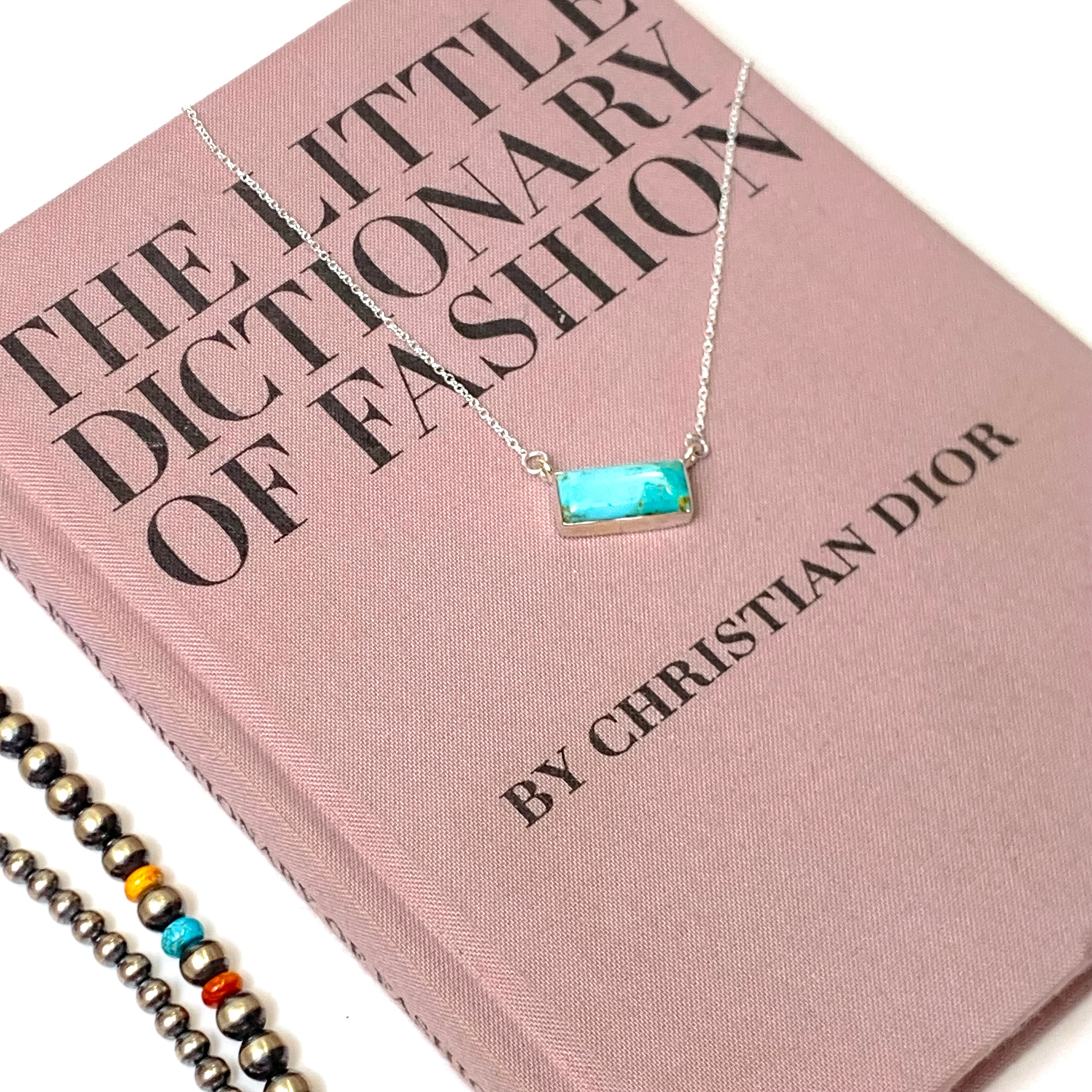 Hada Collection | Handmade Sterling Silver Kingman Turquoise Bar Mini Pendant Necklace - Giddy Up Glamour Boutique