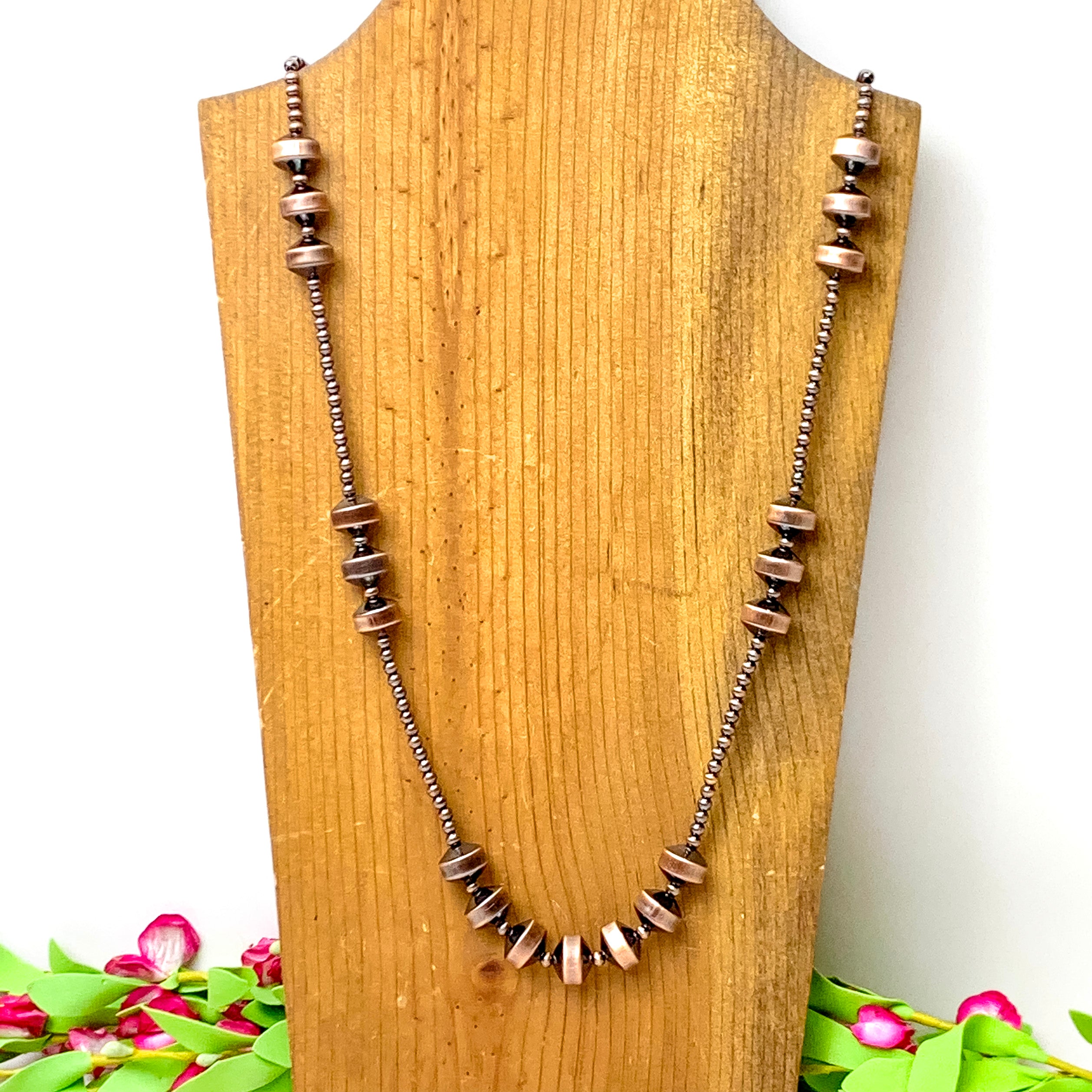 Faux Navajo Pearl and Rondelle Necklace in Copper Tone - Giddy Up Glamour Boutique