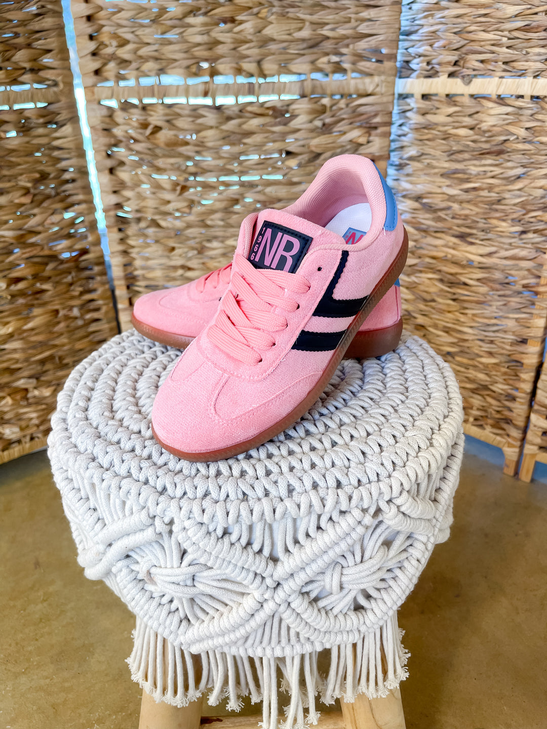 Naughty Monkey | Right on Track Retro Lace-Up Sneaker in Pink with Black Stripes