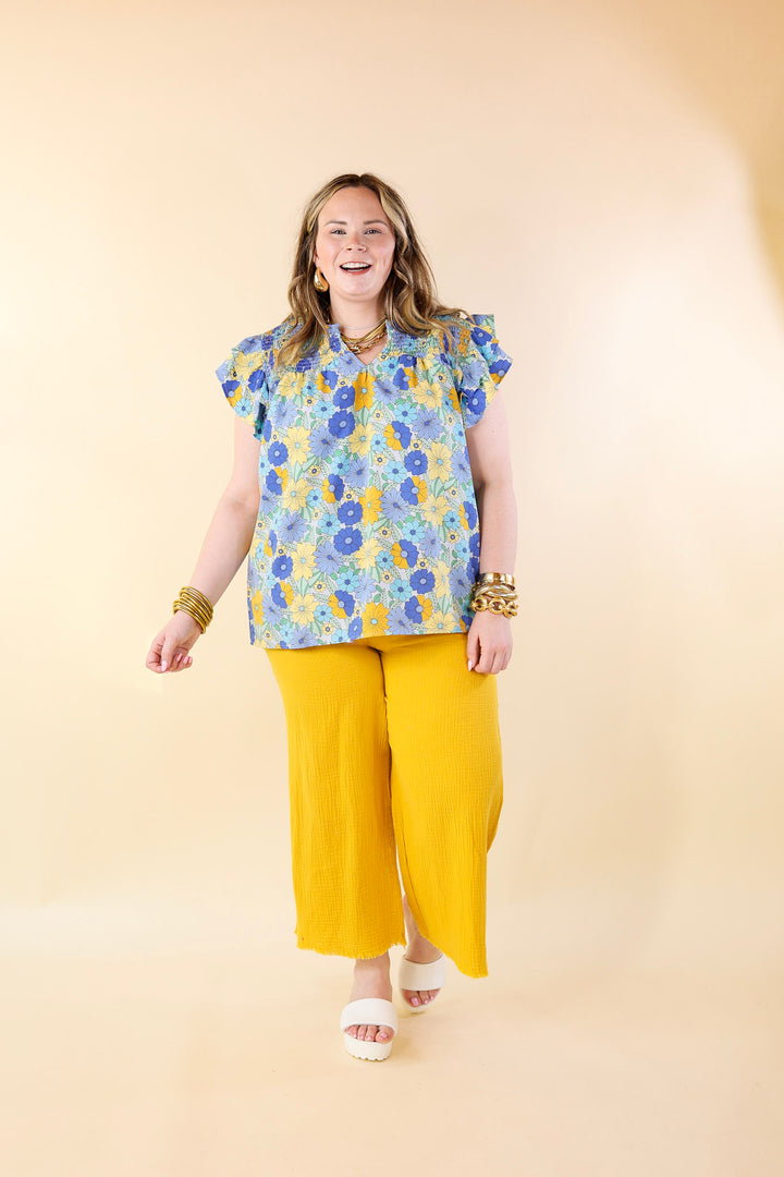 Right On Cue Elastic Waistband Cropped Pants with Frayed Hem in Yellow - Giddy Up Glamour Boutique