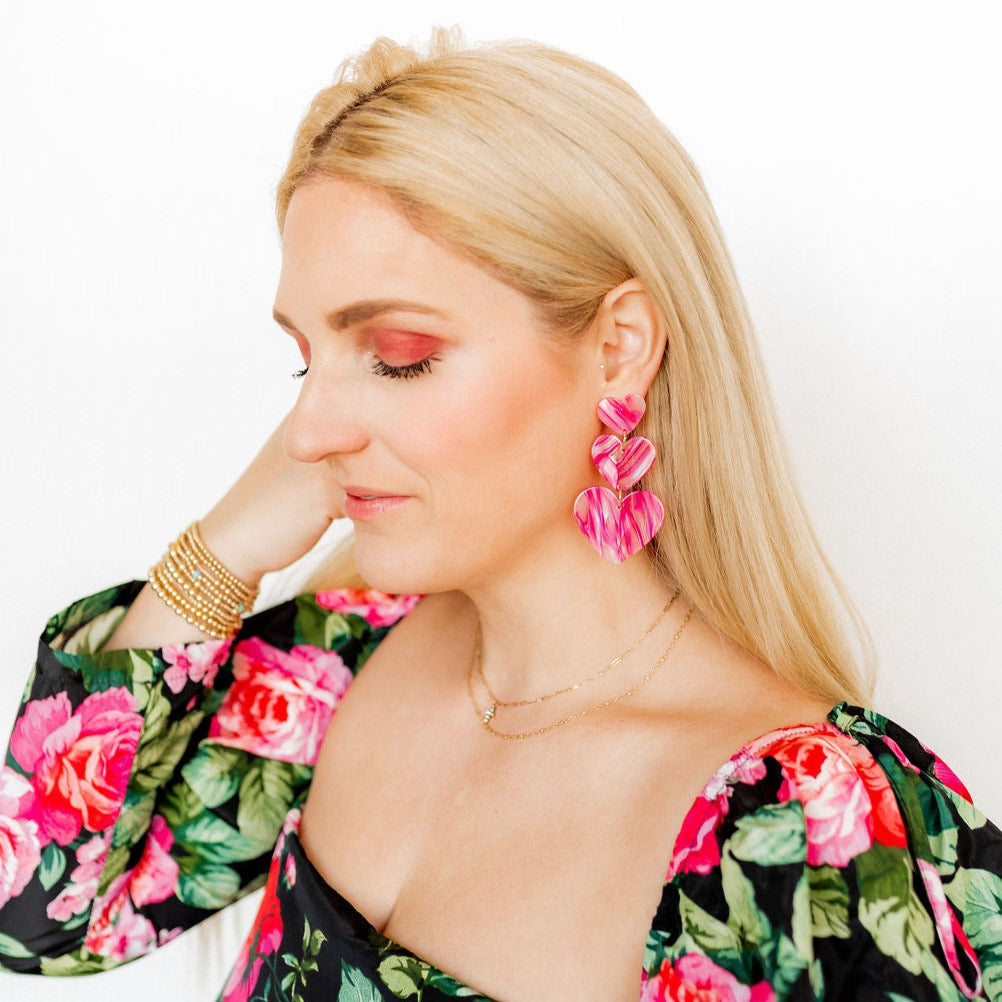 Linny Co | Penny Heart Drop Earrings in Love Struck Pink