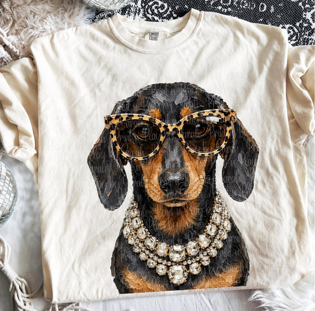 Online Exclusive | Boujee Black Weenie Dog Graphic Tee or Sweatshirt in Multiple Printing Options on Ivory and Chocolate Brown