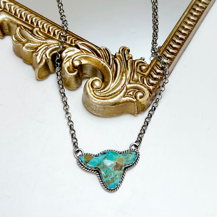P Yazzie | Handmade Navajo Sterling Silver Cow Head Necklace with Turquoise Stone