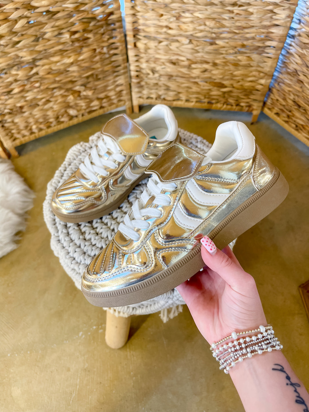 Naughty Monkey | One Step Ahead Metallic Lace-Up Sneaker in Gold