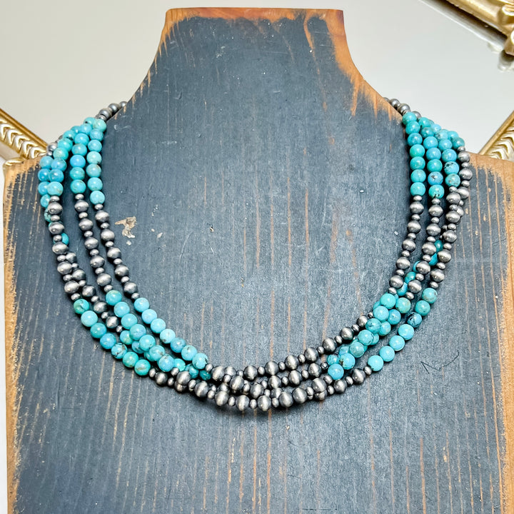 16" Red Skin Turquoise and Navajo Pearl Hand Strung Necklace