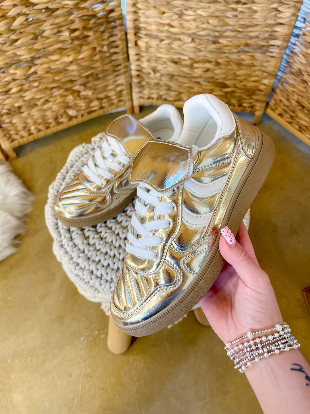 Naughty Monkey | One Step Ahead Metallic Lace-Up Sneaker in Gold